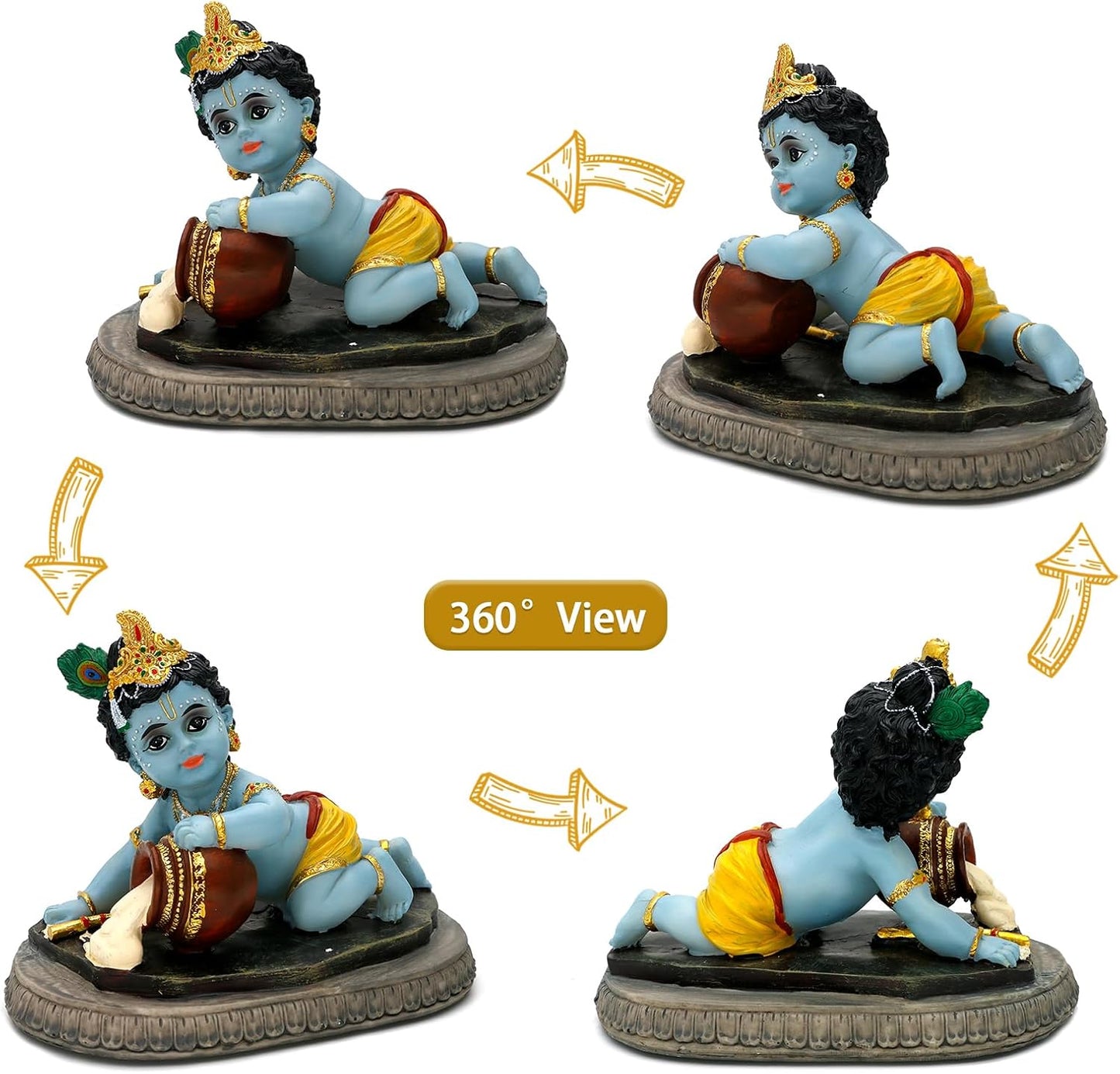Indian God Baby Krishna Statue - 6.6" L Hindu God Krishna Idol for Car Dashboard Decor,Small Makhan Chor Figurine Murti Diwali Gifts Indian Wedding Gifts Baby Shower Return Gift