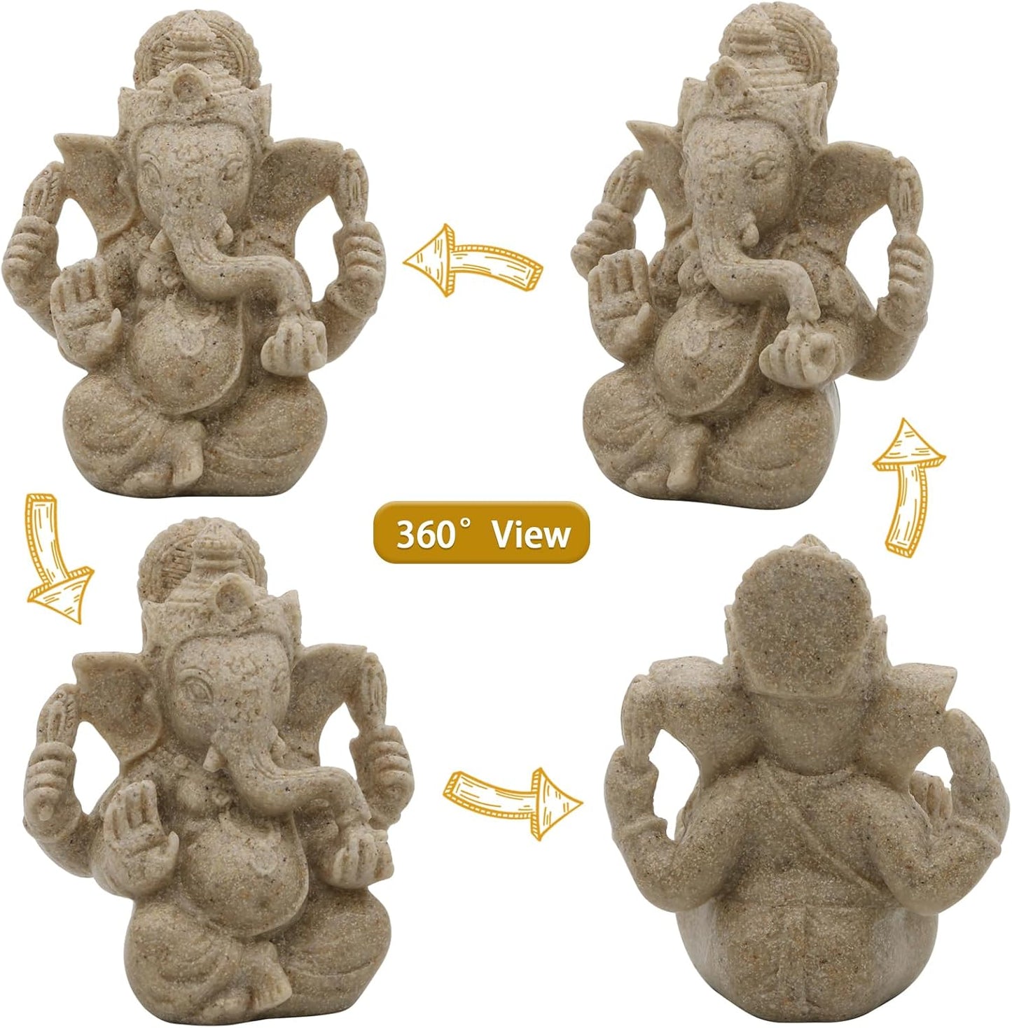 Small Lord Ganesha for Car Decor - 3.5"H Sandstone Ganpati Statue Hindu God Ganesh Idol for Home Mandir, Office Altar, Pray Room, Diwali Pooja Decoration Puja Item Spiritual Gifts for Indian Friends