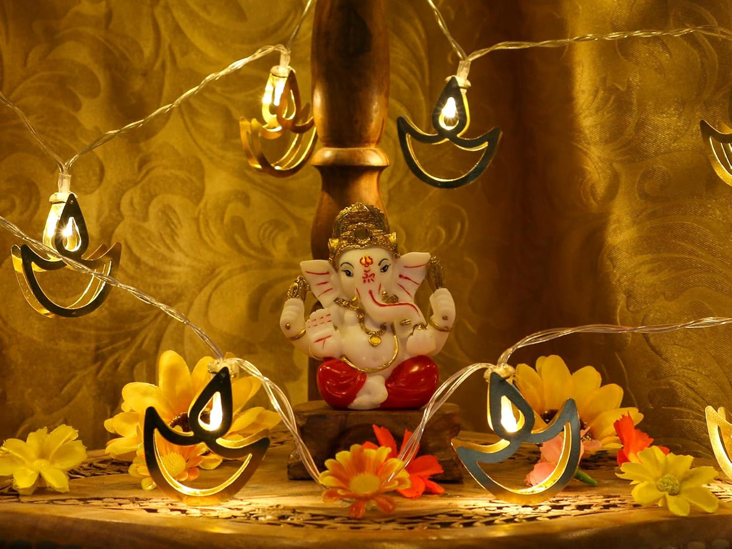 alikiki Ganesha Statue for Car Dashboard – 3.5" H Polystone Hindu God Lord Ganpati Murti Idol for Pooja Mandir Temple Altar Puja Decor Diwali Housewarming Wedding Spiritual Gifts for Indians