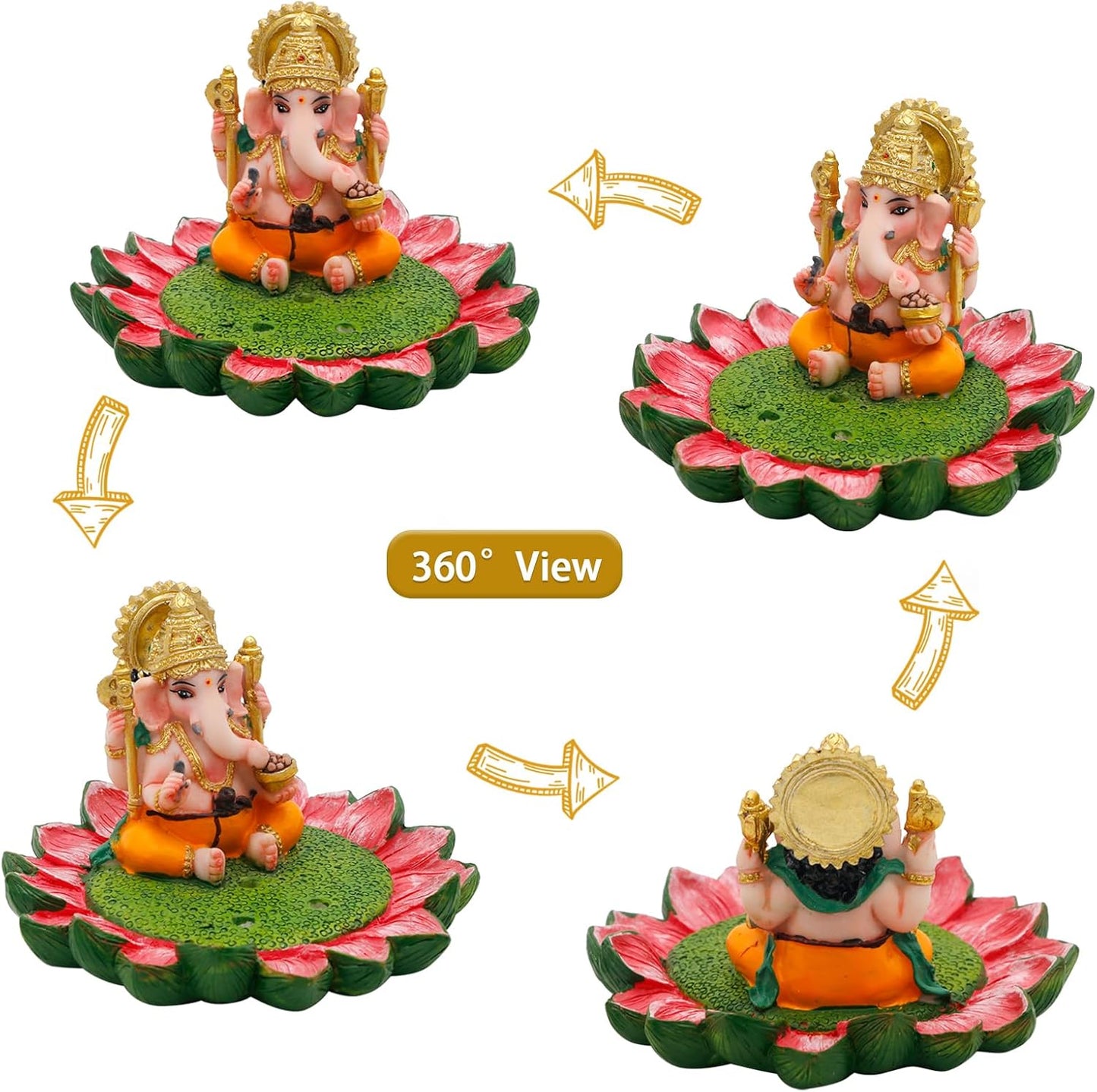 alikiki Hindu God Ganesha Idol Statue - 3.8" L Ganesh Incense Burner/Holder India Ganapati Pooja Item Home Office Temple Mandir Shrine Altar Diwali Puja Decor Ideal Gifts for Indian Friend Relative