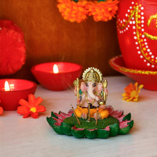 alikiki Hindu God Ganesha Idol Statue - 3.8" L Ganesh Incense Burner/Holder India Ganapati Pooja Item Home Office Temple Mandir Shrine Altar Diwali Puja Decor Ideal Gifts for Indian Friend Relative