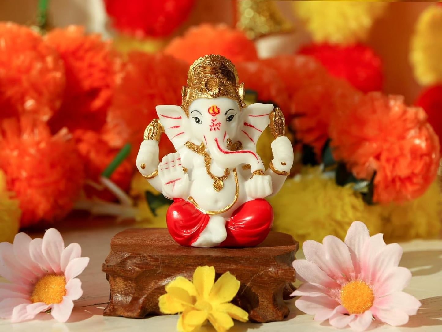 alikiki Ganesha Statue for Car Dashboard – 3.5" H Polystone Hindu God Lord Ganpati Murti Idol for Pooja Mandir Temple Altar Puja Decor Diwali Housewarming Wedding Spiritual Gifts for Indians
