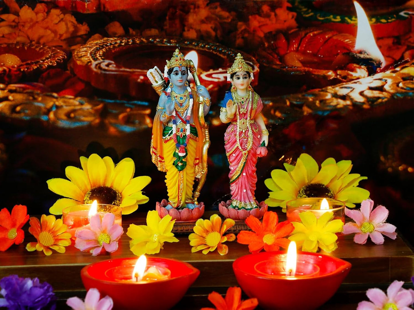 Indian Idol Radha Krishna Statue - 4.7”H Hindu God Radha Krishna Set on Lotus India Pooja Item Home Office Temple Mandir Shrine Altar Diwali Puja Spiritual Decor Ideal Wedding Gift for Indian Friend