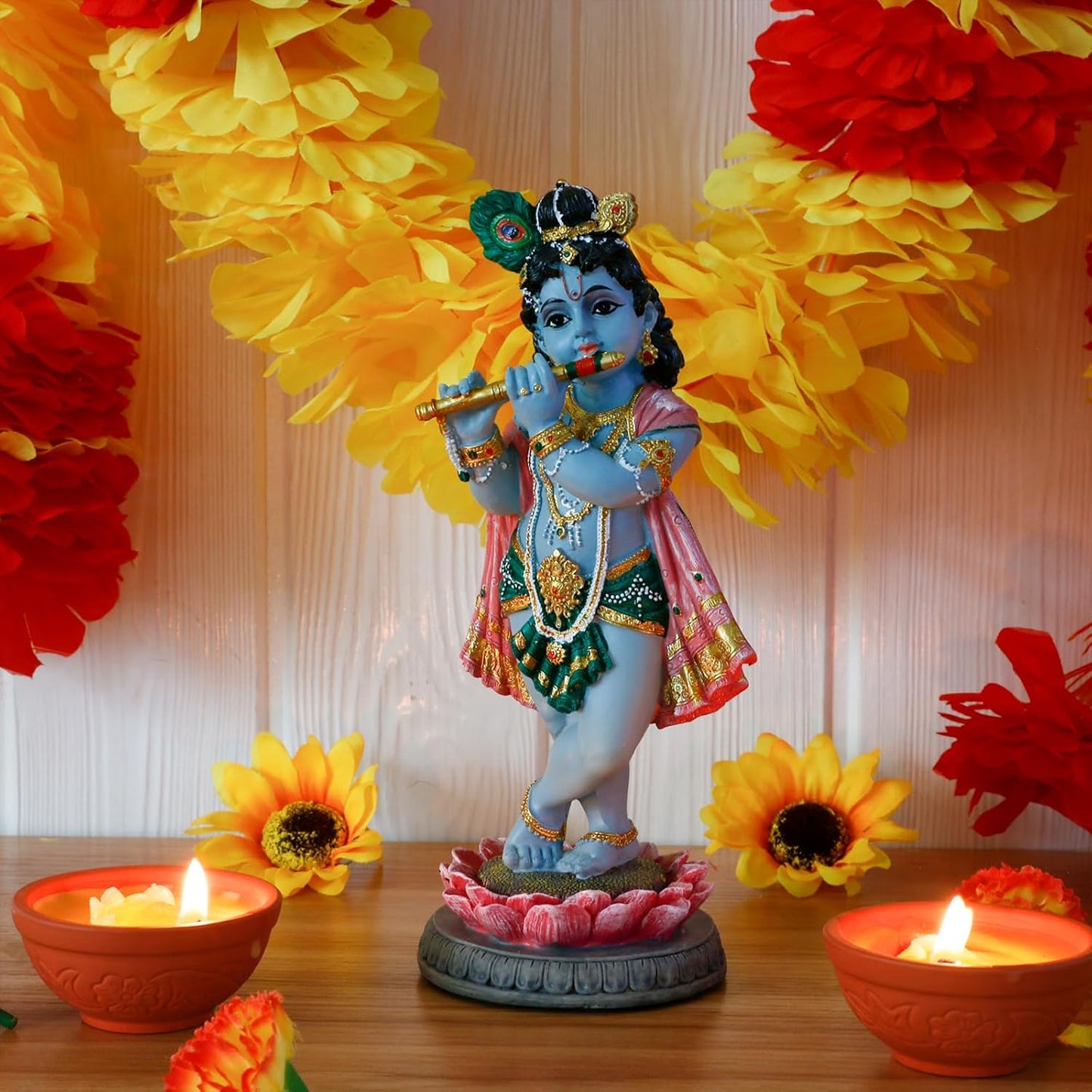 alikiki Hindu God Lord Krishna Statue - 8.3”H India Idol Krishna Figurine Puja Item Pooja Gift for Indian Diwali Home Altar Temple Mandir Meditation Room Yoga Studio Spiritual Decors
