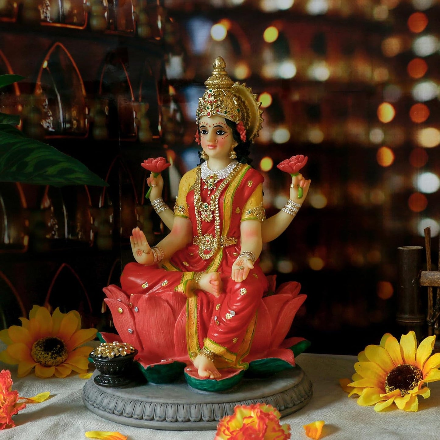Indian Gift Goddess Laxmi Statue - 8.9”H Hindu Idol Lakshmi Sculpture Diwali Gift for Indian Pooja Item Decoration Indian Home Office Mandir Temple Altar Puja Housewarming Wedding