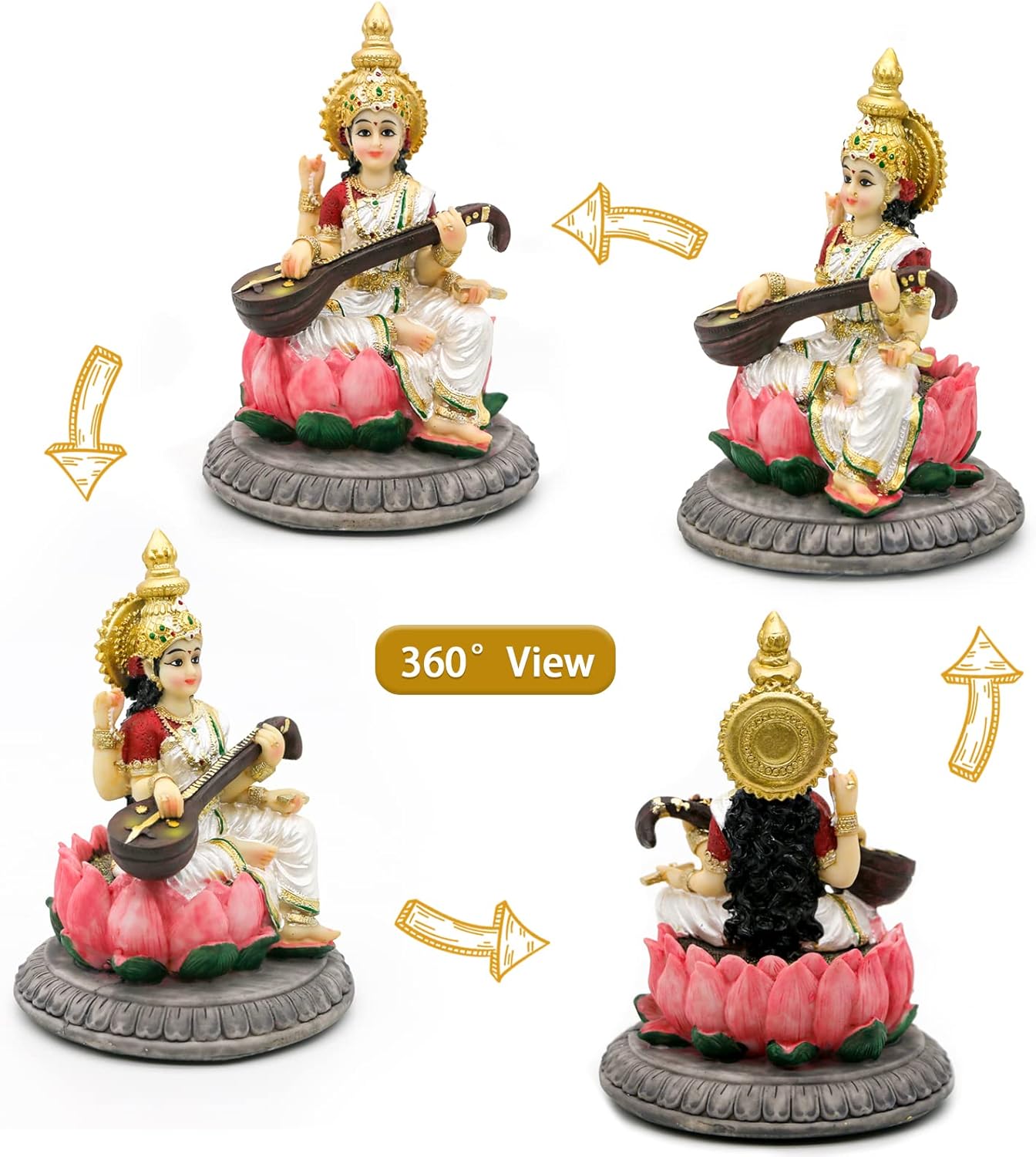 Hindu Goddess Saraswati idol Statue - 5.1”H Saraswati Statue Indian Spiritual Culture Sculpture Diwali Murti Pooja Item India Idol Statue Diwali Decor Diwali Gifts Hindu God Figurines