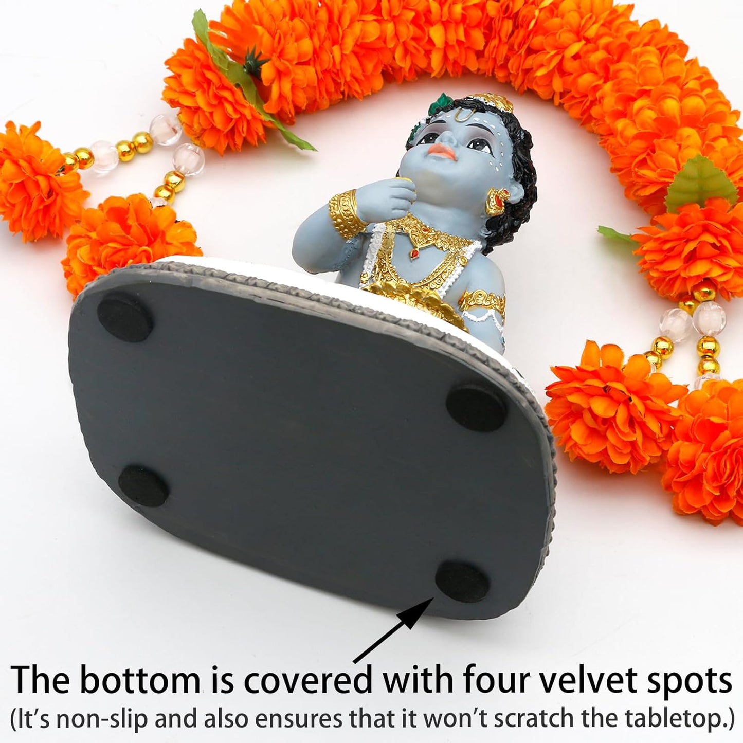 alikiki Baby Krishna Idol Statue - 5.9”H Hindu God Laddu Gopal Kneeling Enjoy Laddus India Murti Item Home Temple Mandir Shrine Altar Pooja Decor Diwali Puja Gifts for Indian Friends