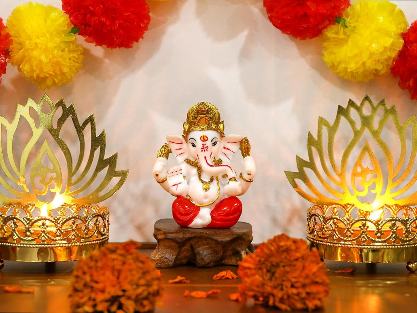 alikiki Ganesha Statue for Car Dashboard – 3.5" H Polystone Hindu God Lord Ganpati Murti Idol for Pooja Mandir Temple Altar Puja Decor Diwali Housewarming Wedding Spiritual Gifts for Indians