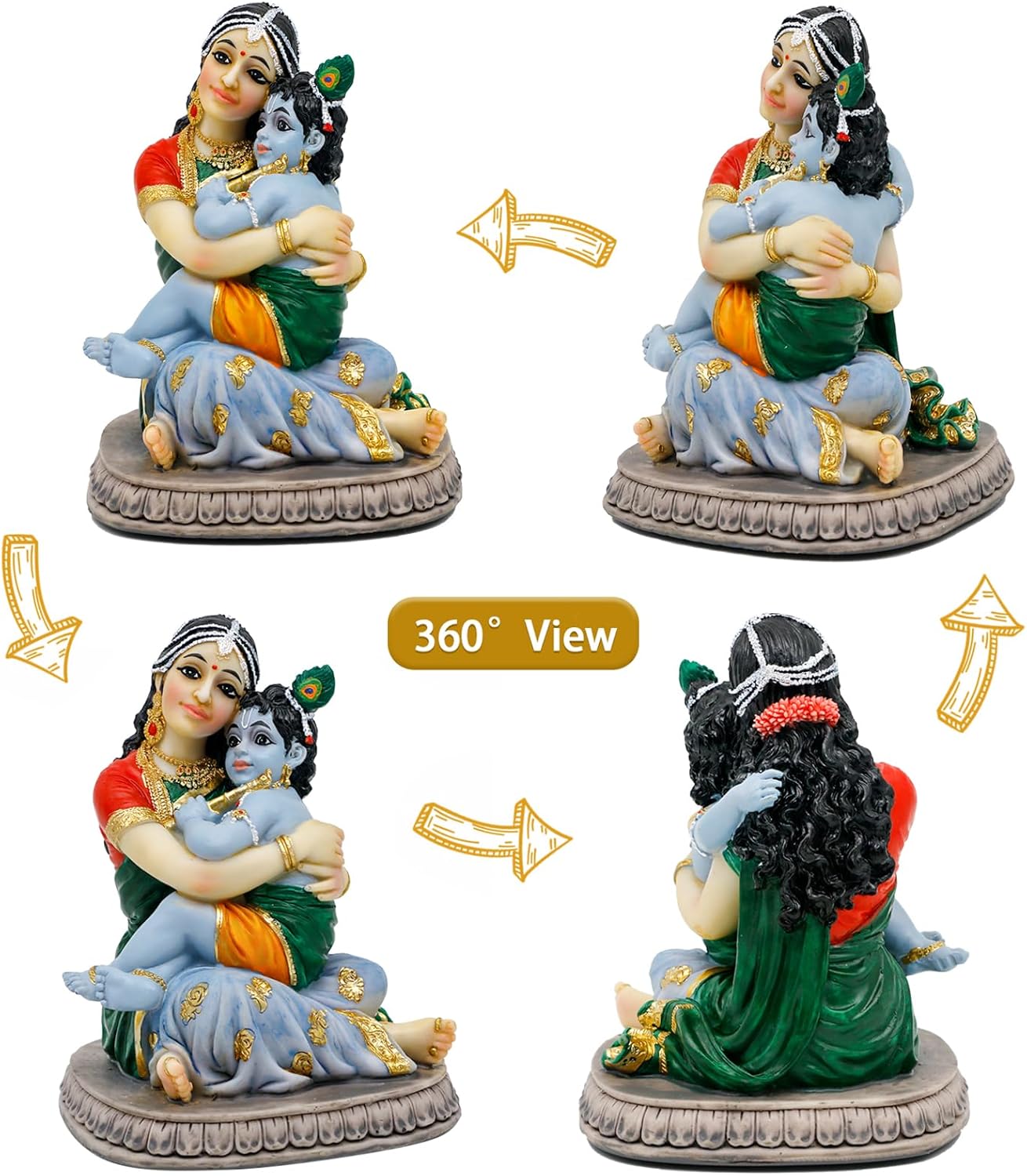 Maa Yashoda Krishna Murti Statue - 5.7” Hindu God Lord Krishna Idol Gift for Devotee of Indian Pooja Item Birthday Diwali Gifts for Friend Family Office Home Temple Mandir Puja Decor