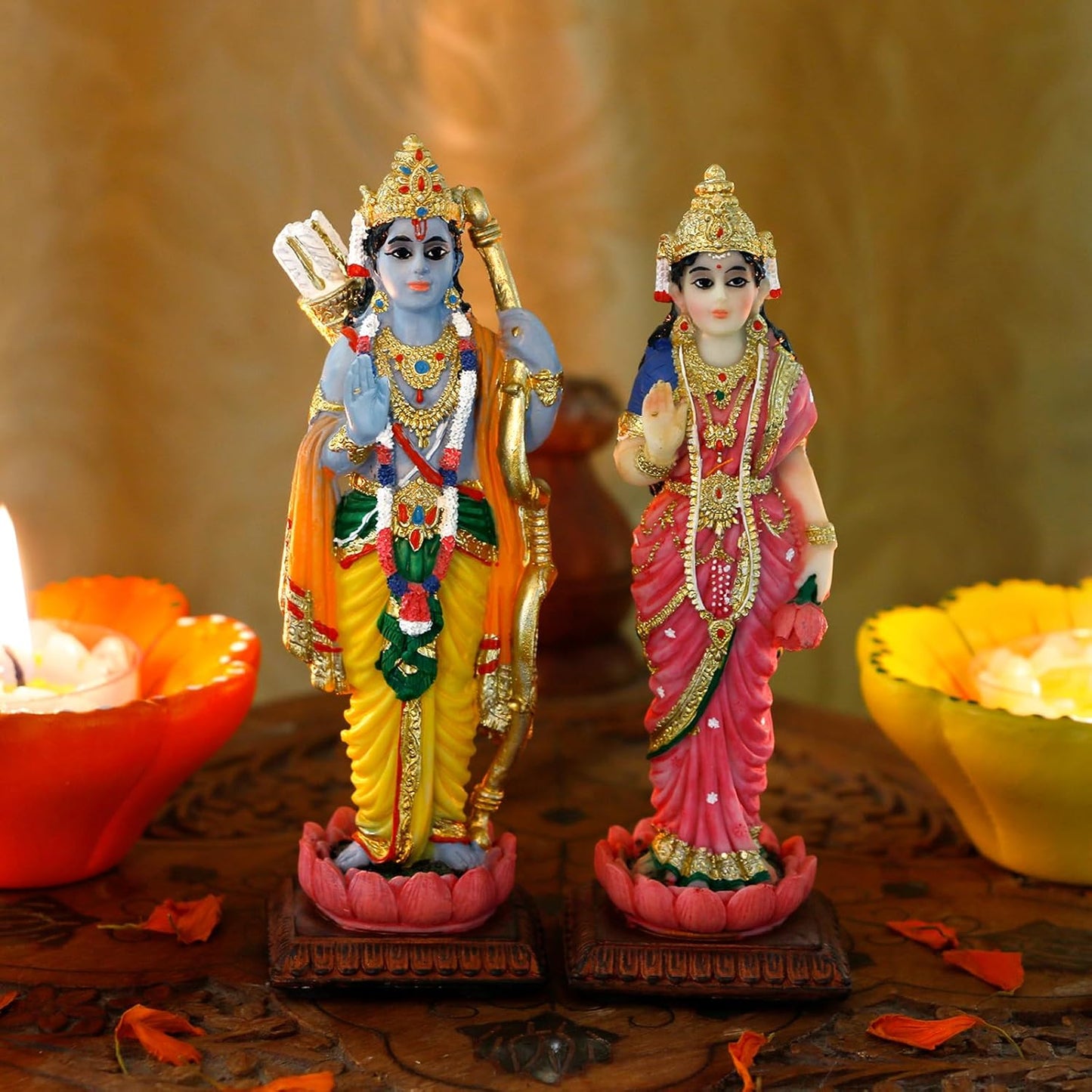 Indian Idol Radha Krishna Statue - 4.7”H Hindu God Radha Krishna Set on Lotus India Pooja Item Home Office Temple Mandir Shrine Altar Diwali Puja Spiritual Decor Ideal Wedding Gift for Indian Friend