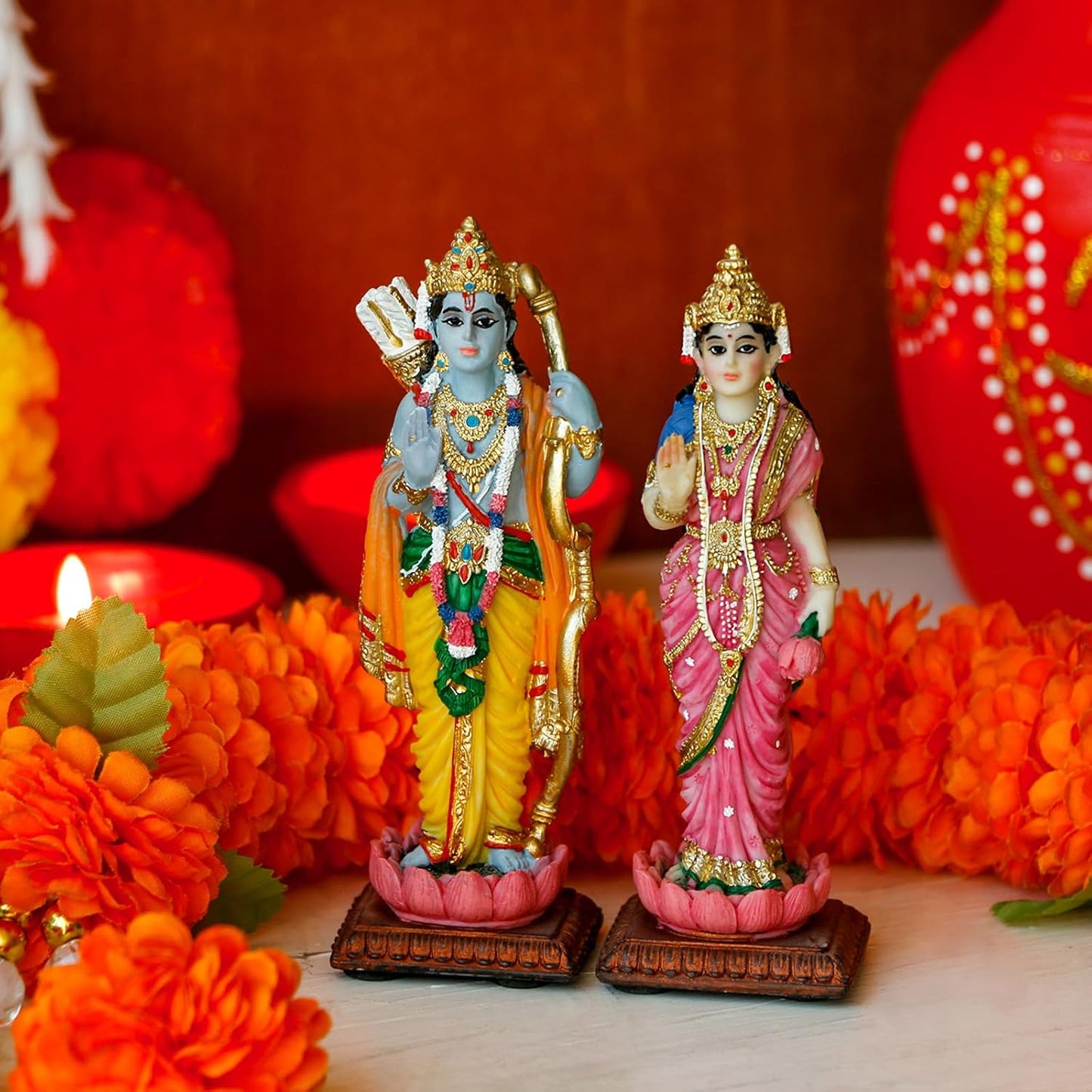 Indian Idol Radha Krishna Statue - 4.7”H Hindu God Radha Krishna Set on Lotus India Pooja Item Home Office Temple Mandir Shrine Altar Diwali Puja Spiritual Decor Ideal Wedding Gift for Indian Friend