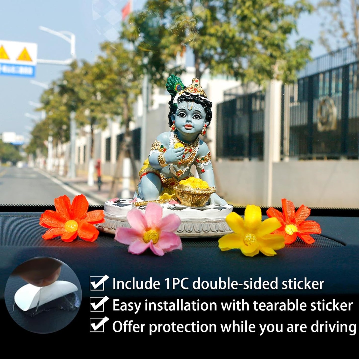 alikiki Baby Krishna Car Decor - 3.5”H Hindu God Lord Krishna Idol Statue Laddu Gopal India Murti Item Home Temple Mandir Shrine Altar Pooja Diwali Puja Gifts for Indian Friend Family Father Mother