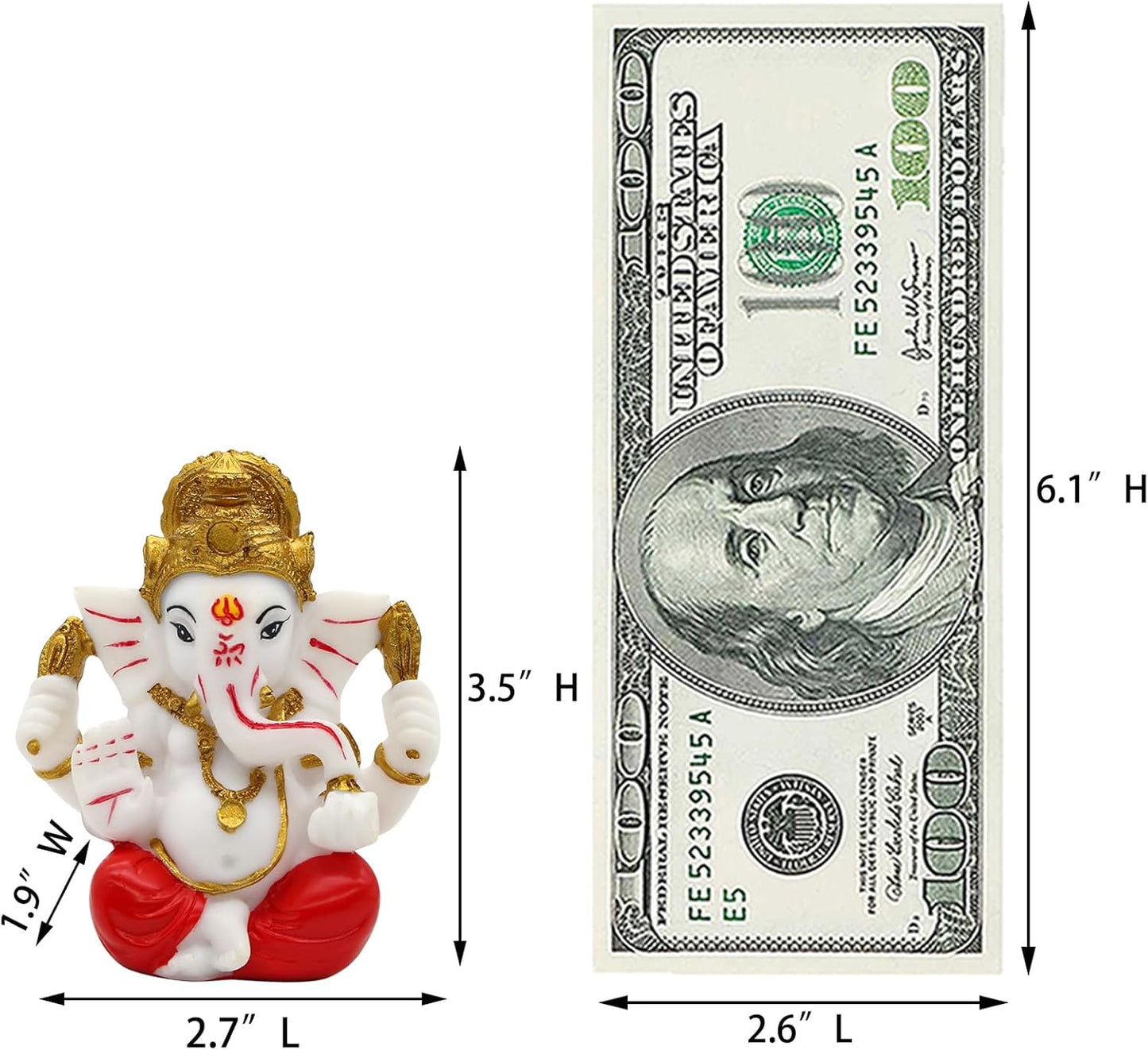 alikiki Ganesha Statue for Car Dashboard – 3.5" H Polystone Hindu God Lord Ganpati Murti Idol for Pooja Mandir Temple Altar Puja Decor Diwali Housewarming Wedding Spiritual Gifts for Indians