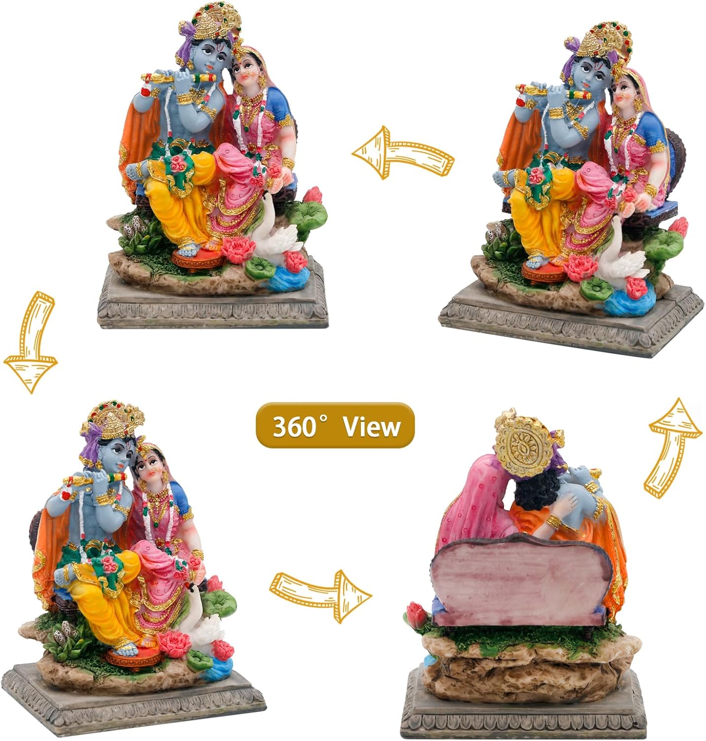 alikiki Hindu Radha Krishna Statue - 3.5”H Indian God Krishna Idol for Car Decor Murti Item Home Office Temple Mandir Shrine Altar Pooja Decor India Wedding Diwali Puja Gifts for Friends Relative
