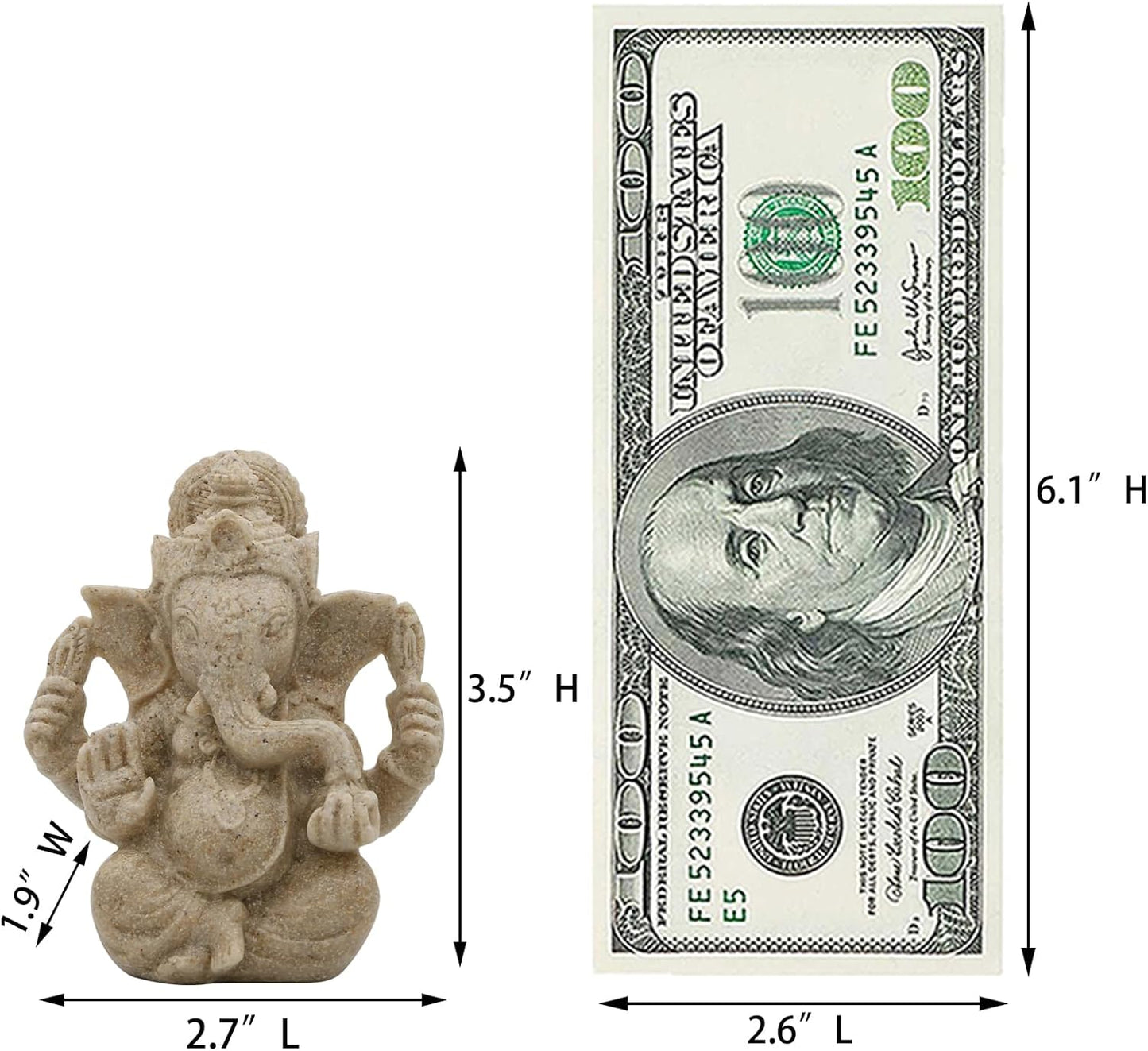 Small Lord Ganesha for Car Decor - 3.5"H Sandstone Ganpati Statue Hindu God Ganesh Idol for Home Mandir, Office Altar, Pray Room, Diwali Pooja Decoration Puja Item Spiritual Gifts for Indian Friends