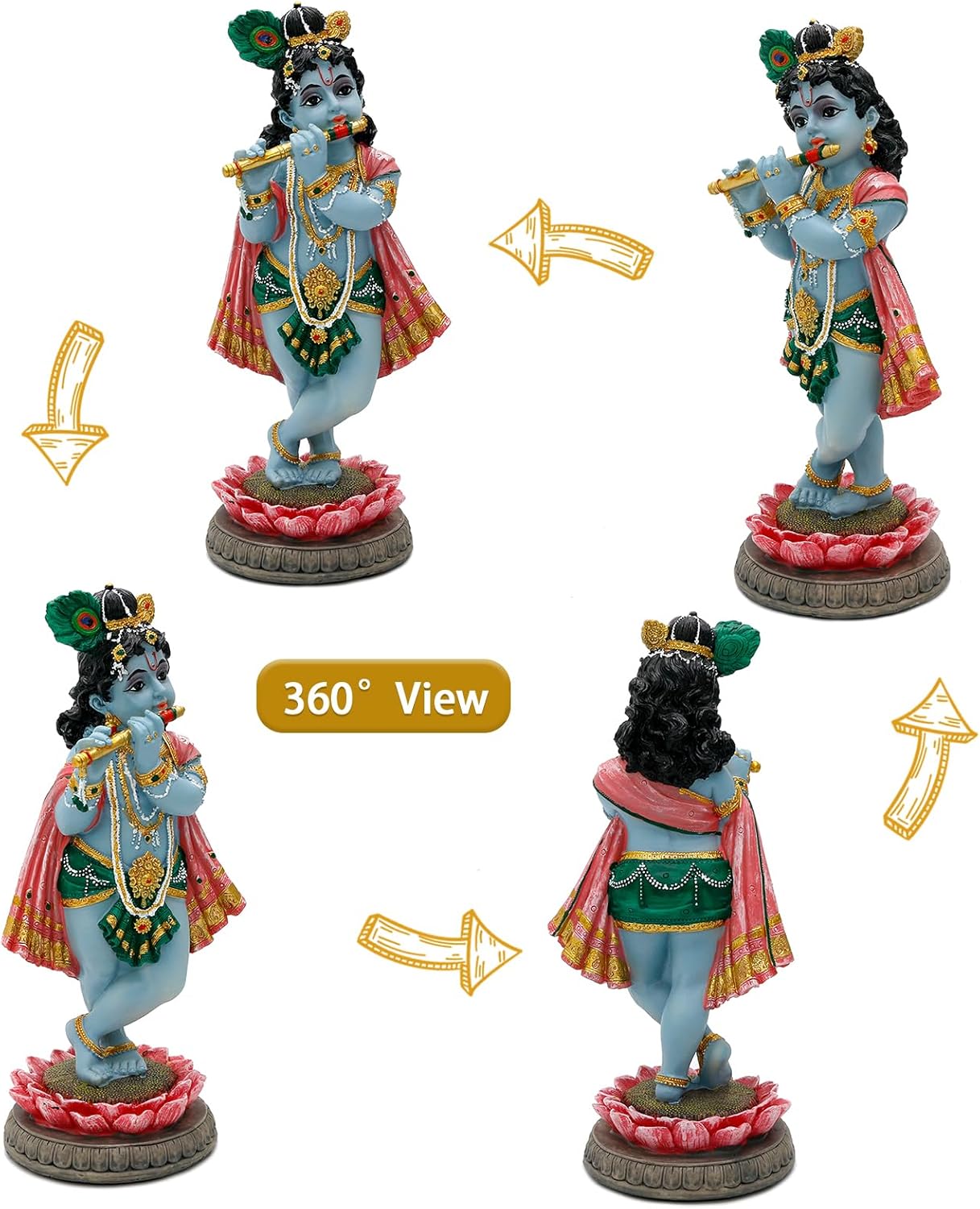 alikiki Hindu God Lord Krishna Statue - 8.3”H India Idol Krishna Figurine Puja Item Pooja Gift for Indian Diwali Home Altar Temple Mandir Meditation Room Yoga Studio Spiritual Decors