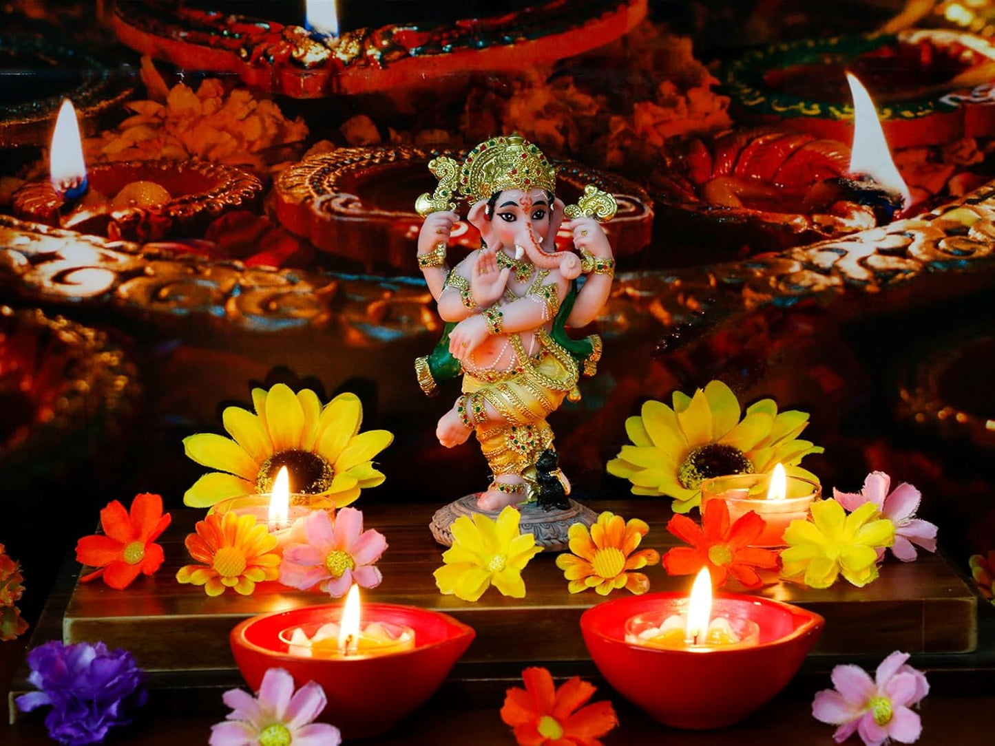 Indian God Ganesha Idol Statue - 5”H Hindu Dancing Ganesh Murti India Ganapati Pooja Item Home Office Temple Mandir Shrine Altar Diwali Puja Spiritual Decor Ideal Gifts for Indian Friend Relative