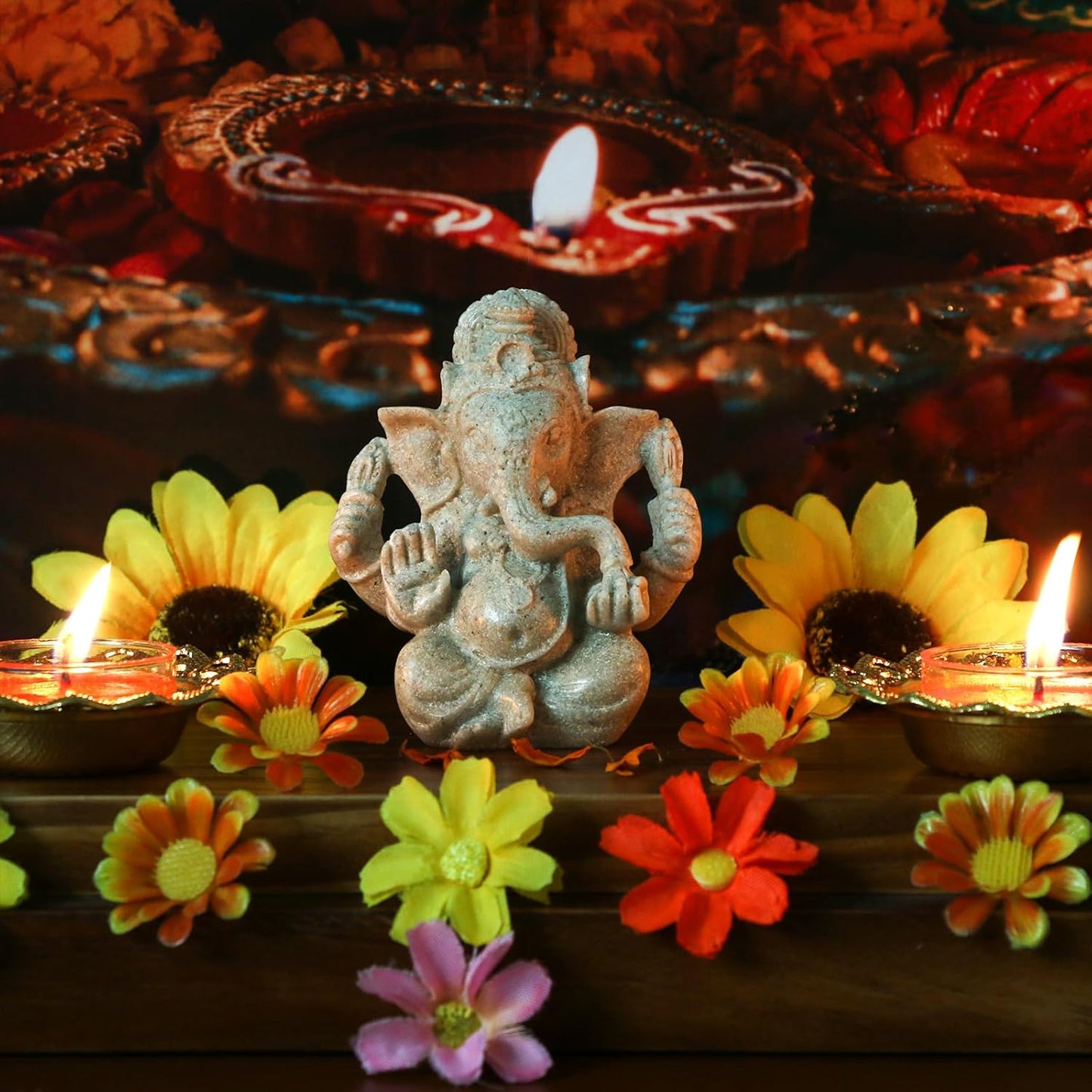 Small Lord Ganesha for Car Decor - 3.5"H Sandstone Ganpati Statue Hindu God Ganesh Idol for Home Mandir, Office Altar, Pray Room, Diwali Pooja Decoration Puja Item Spiritual Gifts for Indian Friends