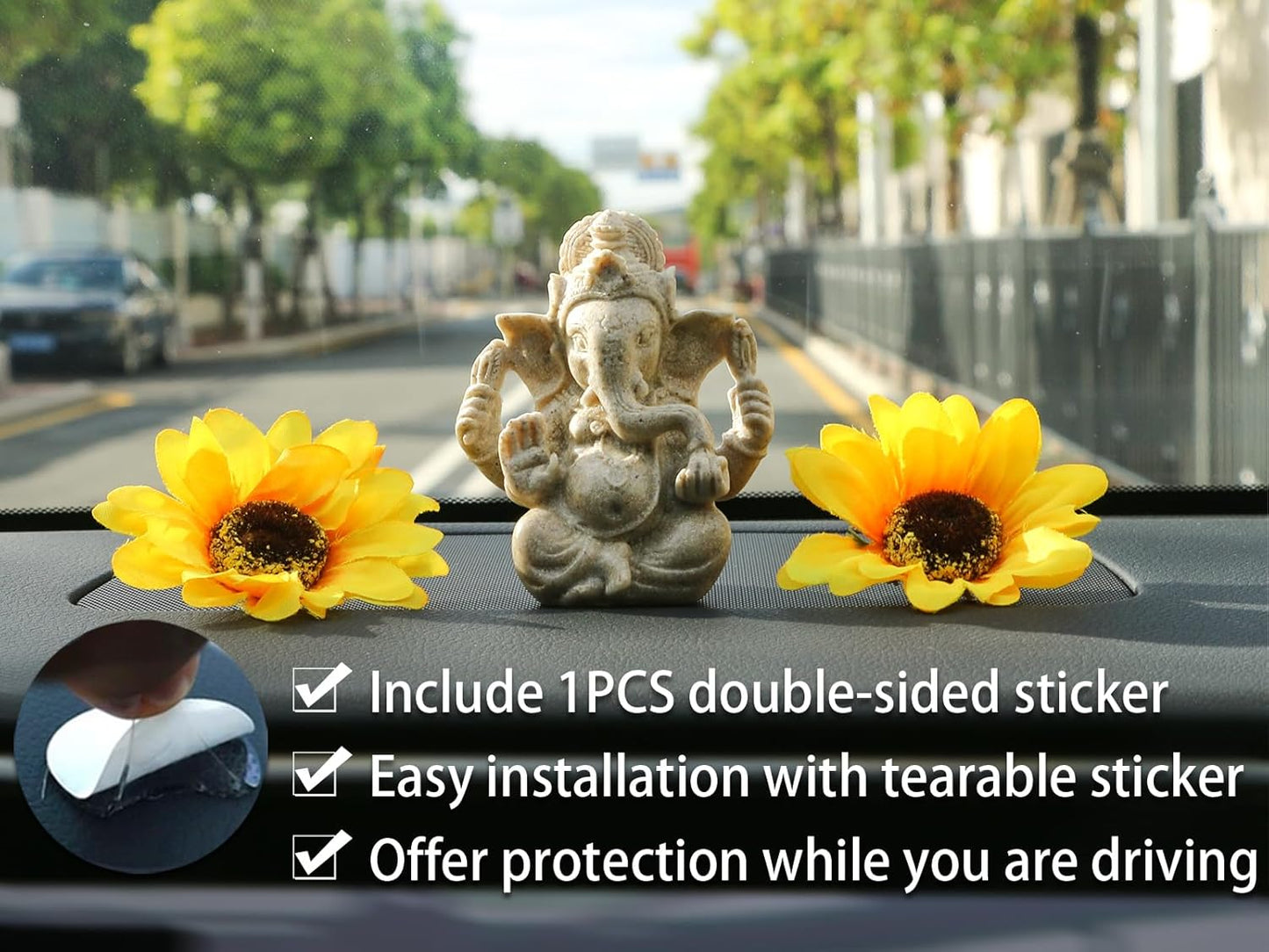 Small Lord Ganesha for Car Decor - 3.5"H Sandstone Ganpati Statue Hindu God Ganesh Idol for Home Mandir, Office Altar, Pray Room, Diwali Pooja Decoration Puja Item Spiritual Gifts for Indian Friends