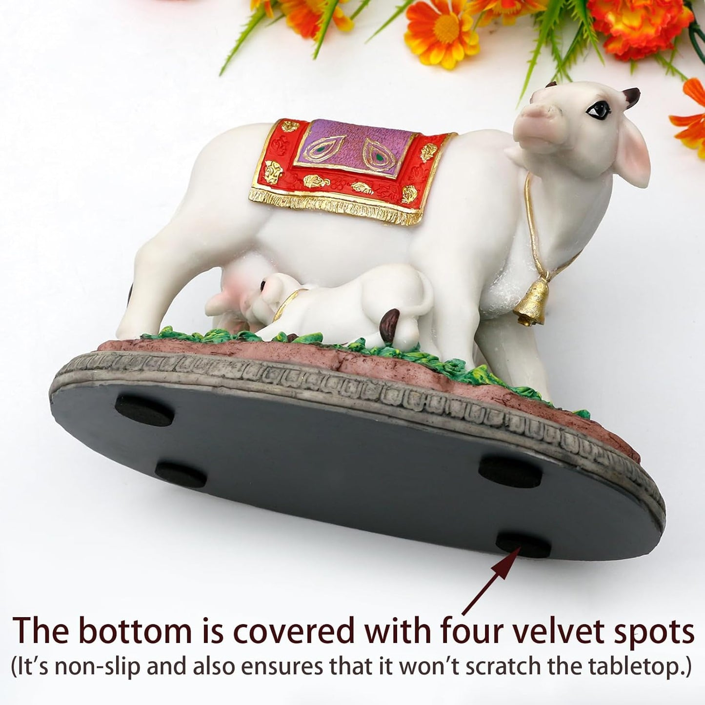 Hindu God Cow Calf Statue- 6.7" L Indian Idol Cow with Calf Figurines Gifts for Indian Friends Family Friends Family Diwali Gifts Murti Pooja Item Home Office Mandir Temple Puja Decor