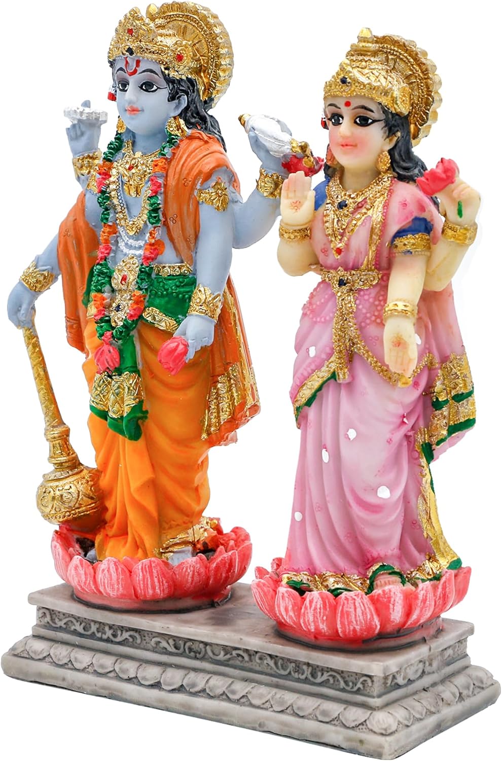 alikiki Vishnu Lakshmi Narayana Statue – 4.7 Inch Lord Vishnu W/Laxmi MATA Indian Diwali Pooja Item Murti Gifts for Indian Couple Friend Family Home Office Mandir Temple Puja Decor