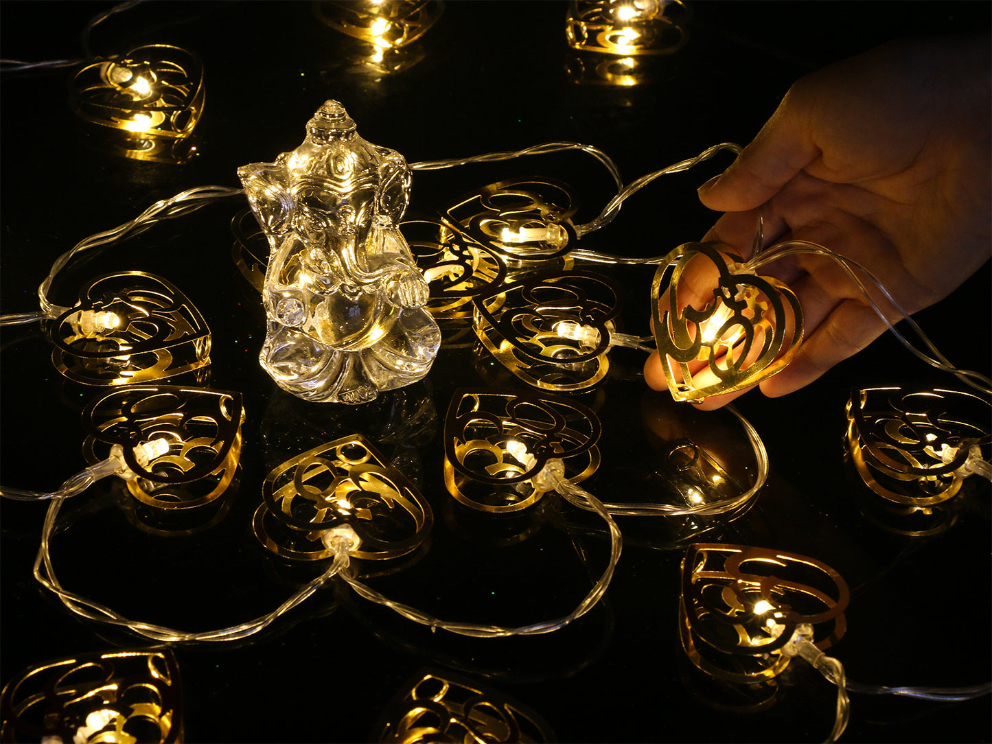 alikiki 2 Strings Gold Metal OM Diwali String Lights Diwali Gifts USB Powerd LED Diya Light Hindu Home Temple Mandir Altar Shrine Pooja Decor Indian Pooja Wedding Housewarming Festival Puja Items