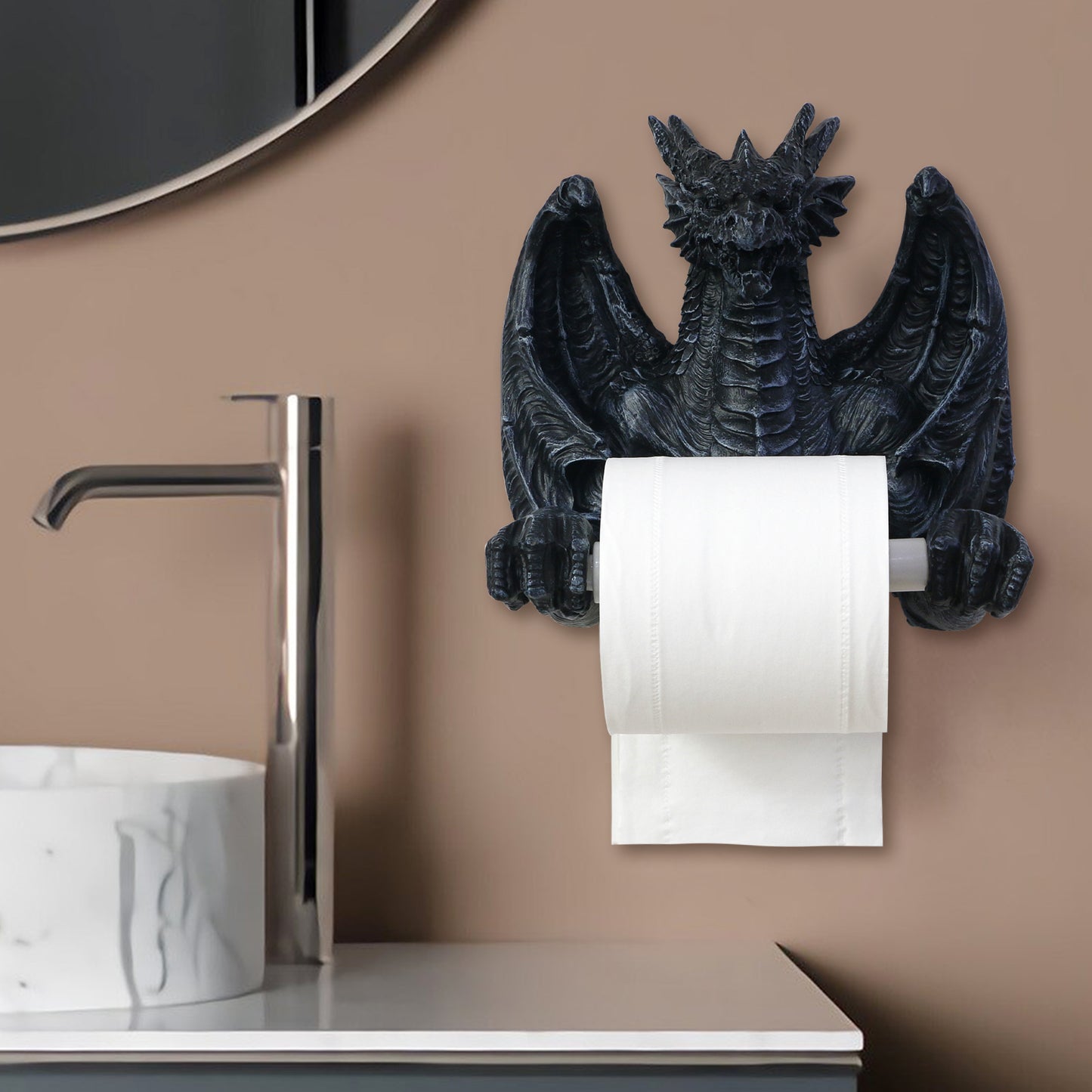 Funny Toilet Paper Roll Holder - Black Dragon Wall Mounted Paper Towel Roll Holder for Bathroom Kitchen Home Decor Medieval Dungeons and Dragons Birthday Gift for Men Women