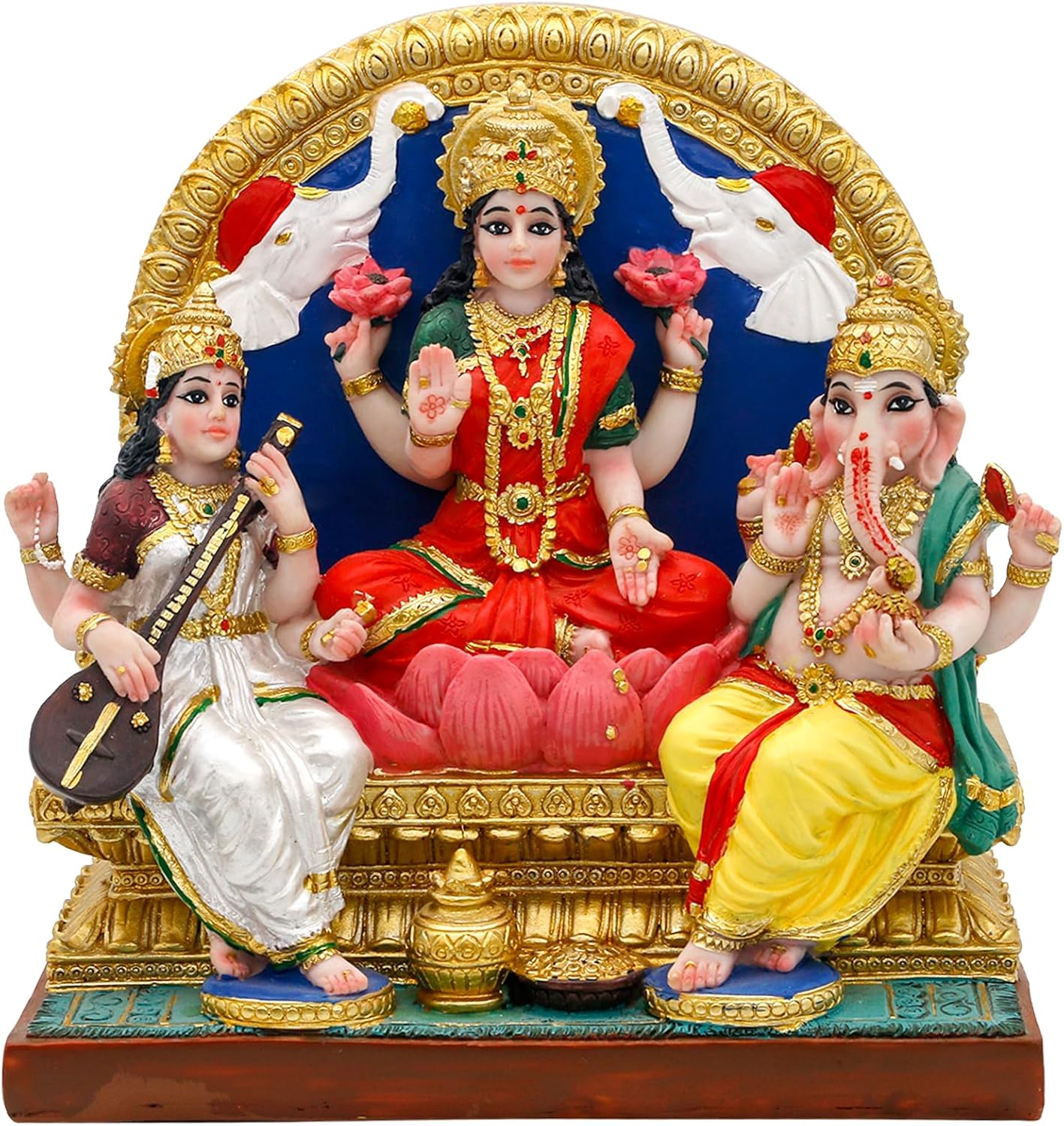 alikiki Lakshmi Ganesha Saraswati Statue 6.3”H Indian Laxmi Ganesh Idol Figure Murti Item Hindu Home Office Temple Mandir Shrine Altar Pooja Decor India Diwali Puja Gifts for Friends