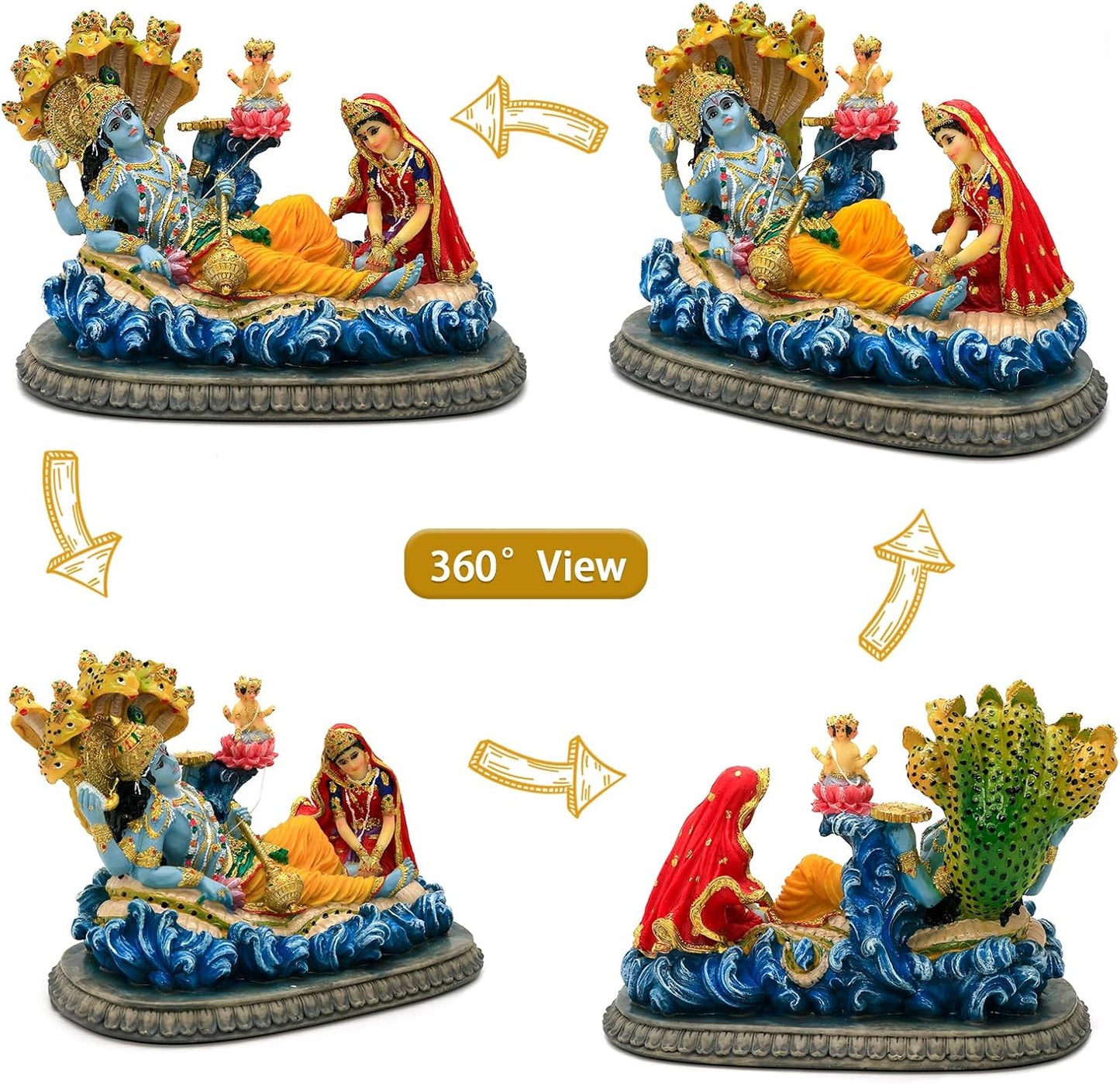 alikiki Hindu God Lord Vishnu Statue - 8.3”L Mahavishnu Figurine Divine Hindu Deity for Spiritual Worship Home Office Studio Hotel Decor Mandir Temple Altar Diwali Puja Item