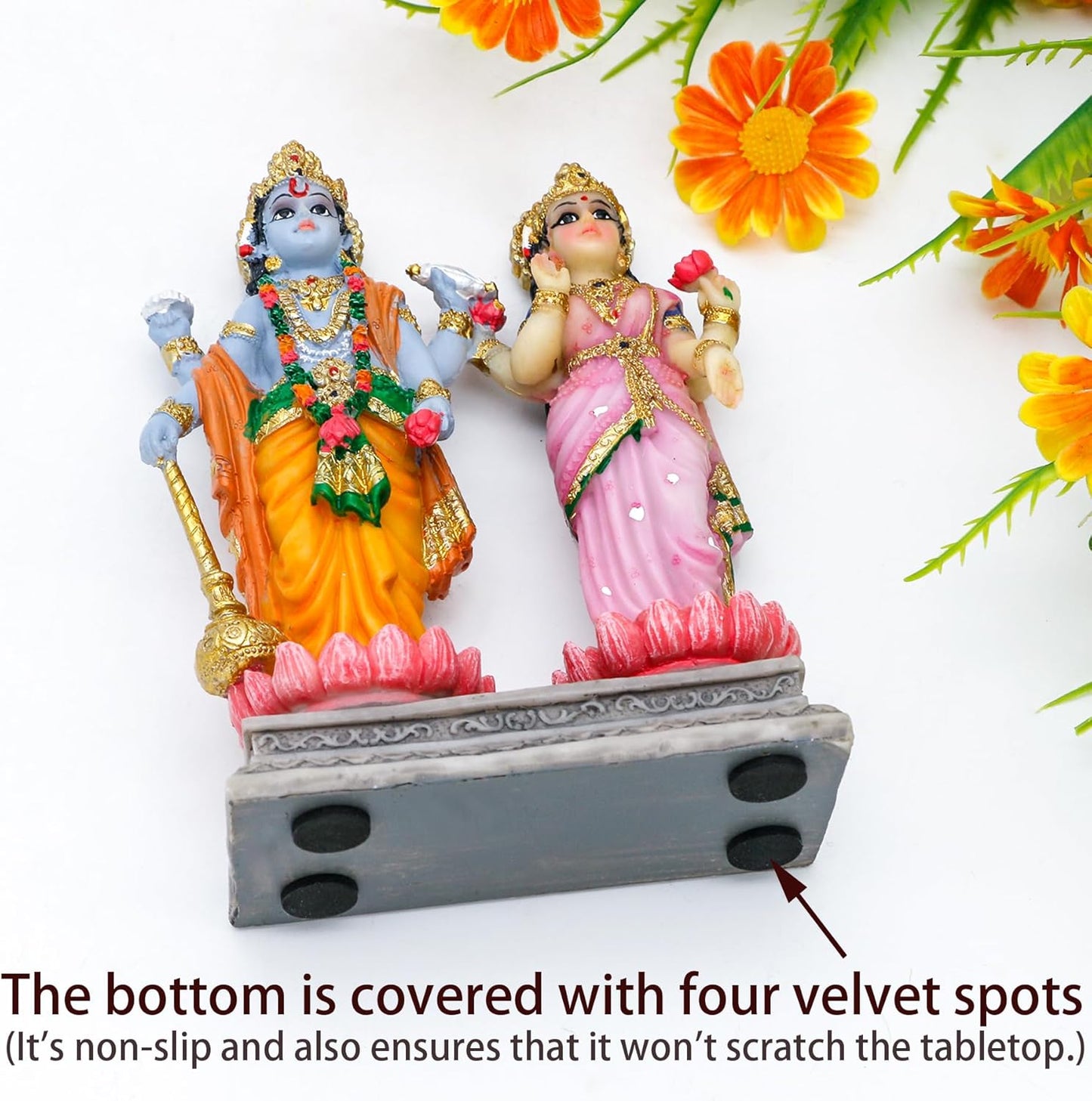 alikiki Vishnu Lakshmi Narayana Statue – 4.7 Inch Lord Vishnu W/Laxmi MATA Indian Diwali Pooja Item Murti Gifts for Indian Couple Friend Family Home Office Mandir Temple Puja Decor