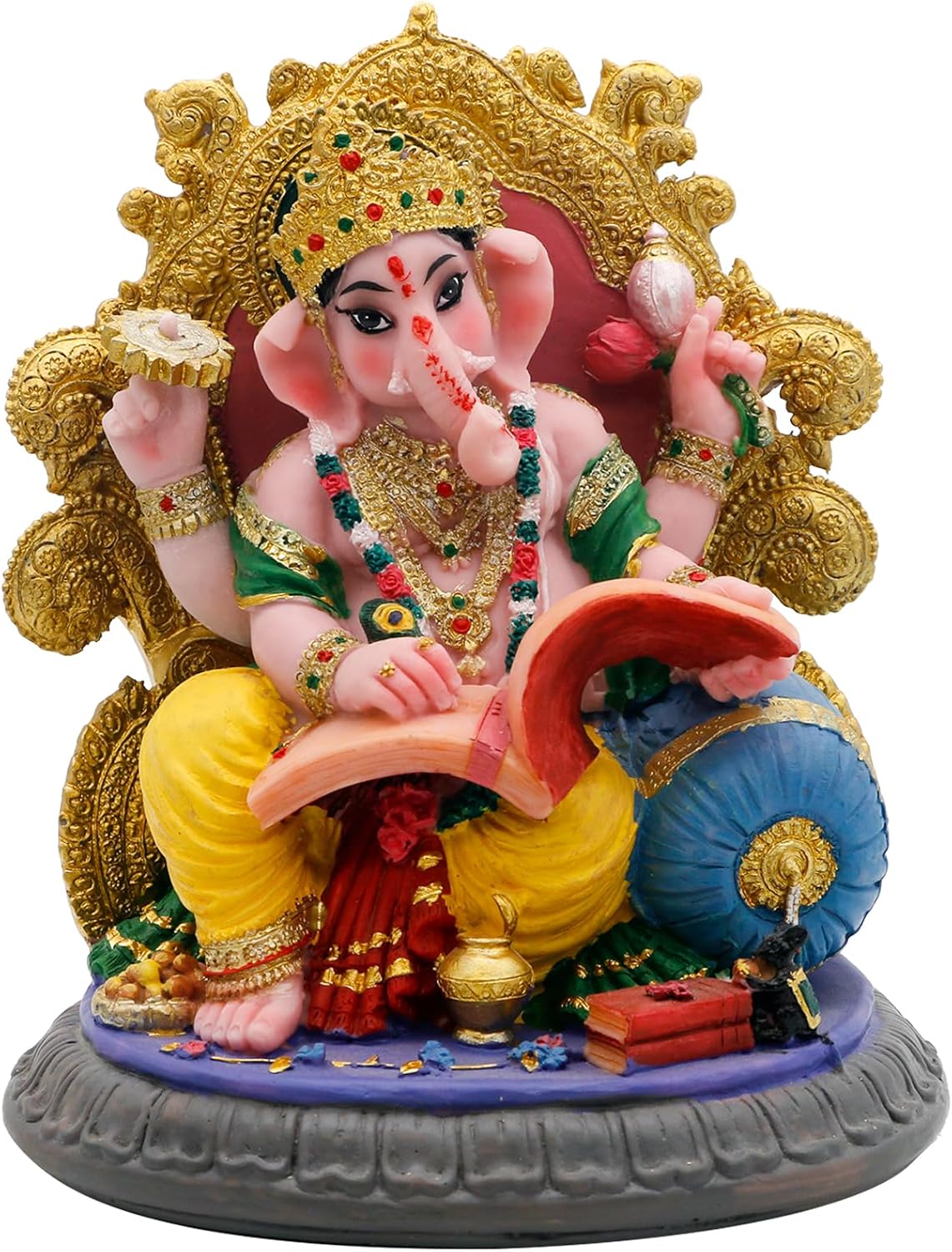 Indian God Ganesha Idol Statue - 5.4”H Ganesh Statue Sitting on Throne Murti India Ganapati Pooja Item Home Office Temple Mandir Shrine Altar Diwali Puja Decor Ideal Gifts for Indian Friend Relative
