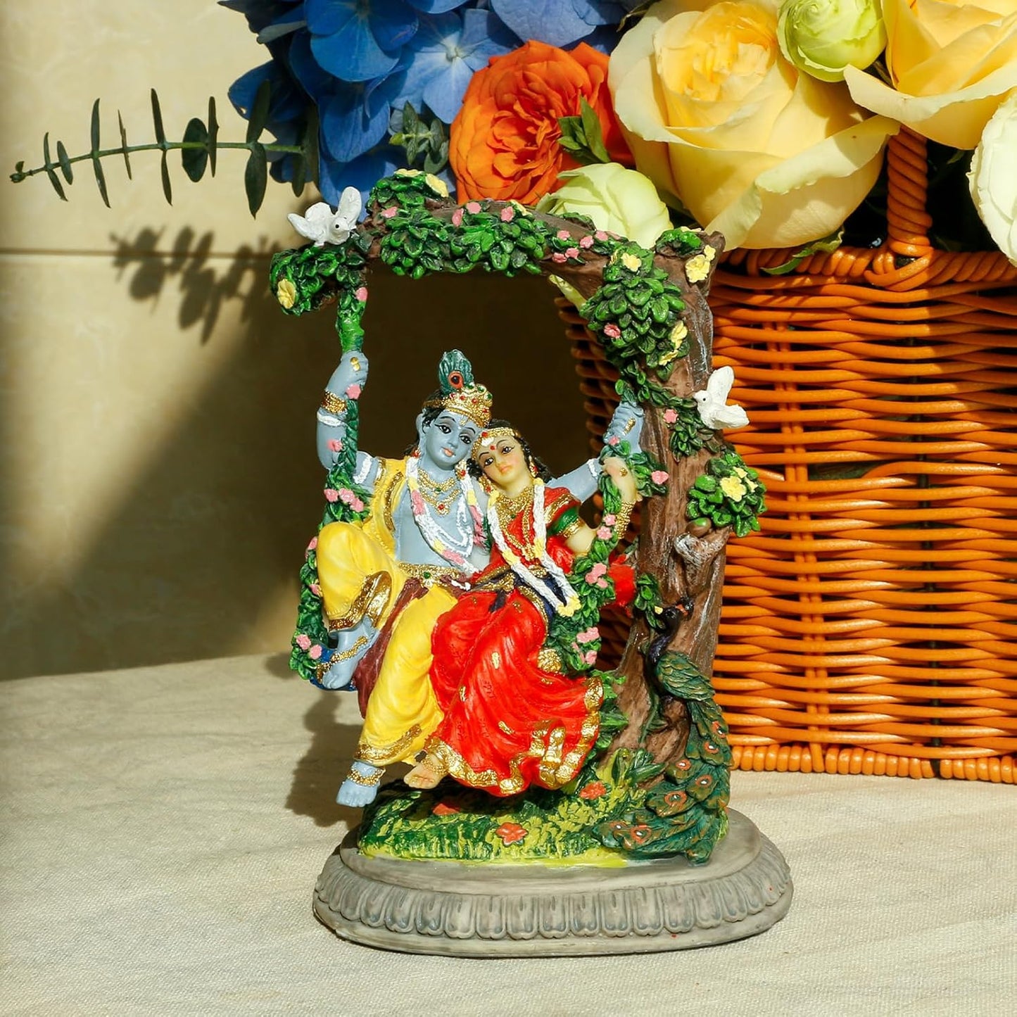 alikiki Radha Krishna Idol Statue - Hindu God Statue India Murti Item Home Office Temple Mandir Shrine Altar Pooja Decor Wedding Diwali Puja Gifts for Indian Friends Relative
