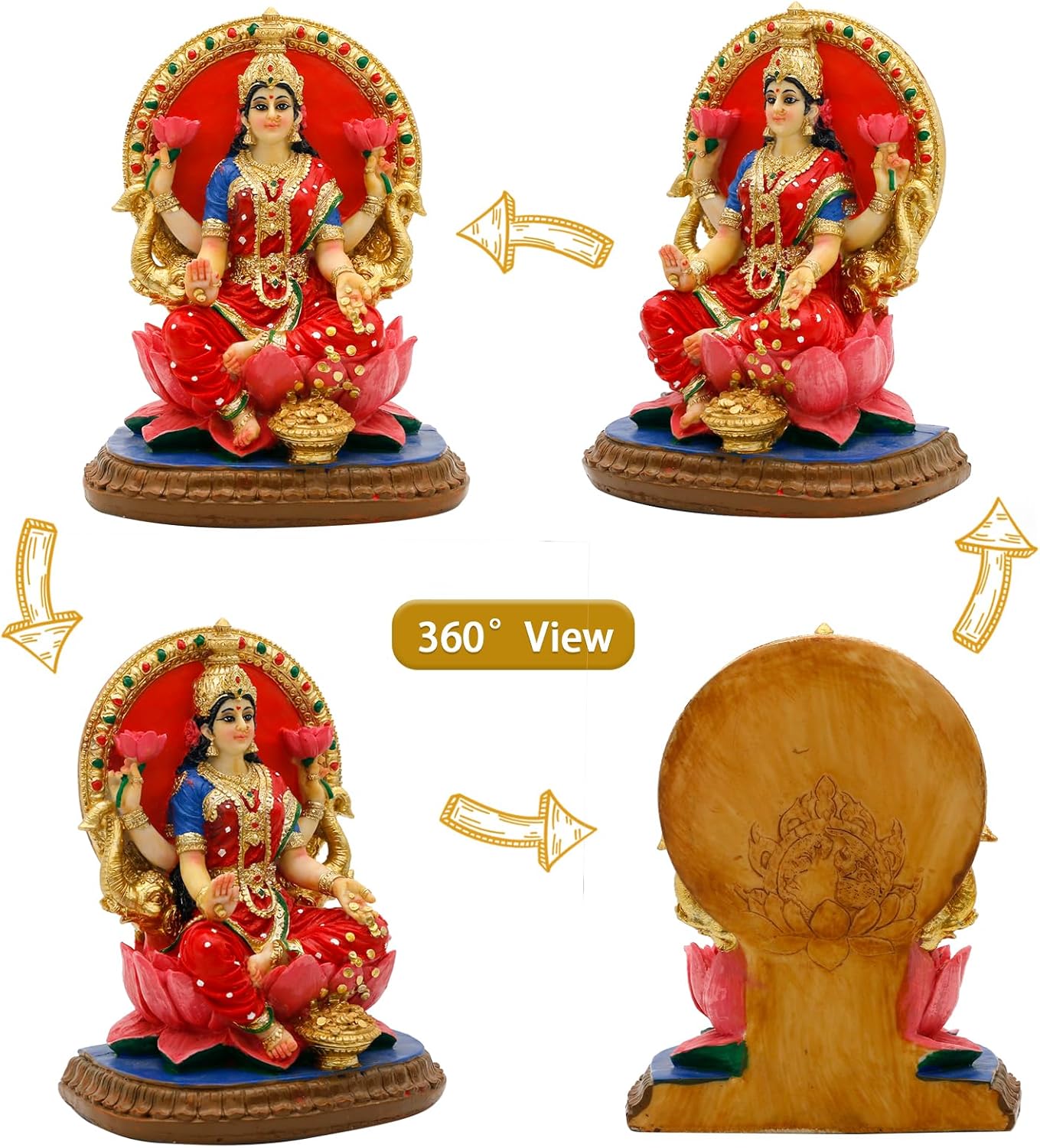 alikiki Indian Lakshmi Idol Statue - 5.1”H Hindu Goddess Laxmi MATA Murti India Pooja Item Home Office Temple Mandir Shrine Altar Diwali Puja Spiritual Decor Ideal Gifts for Indian Friend Relative