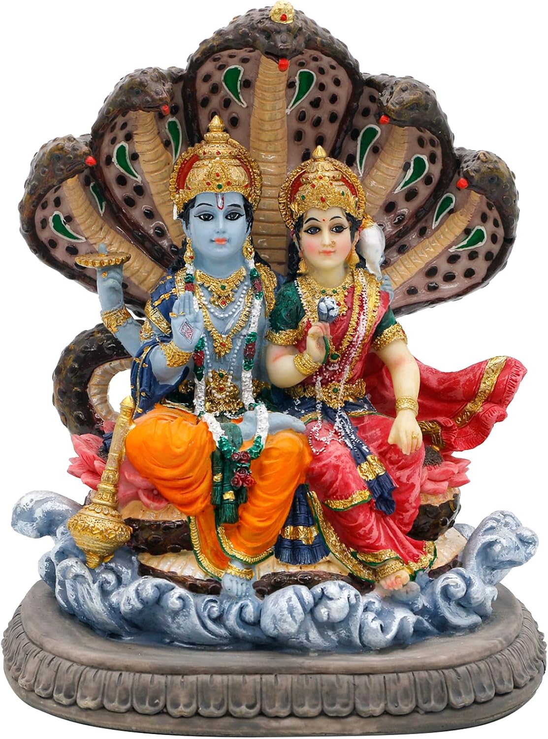 alikiki Hindu Laxmi Narayan Statue - 6.4”H Indian Idol Lakshmi Narayan Bhagwan Lord Vishnu MATA Murti Item Indian God Home Office Temple Mandir Shrine Altar Pooja Decor India Diwali Puja Gifts