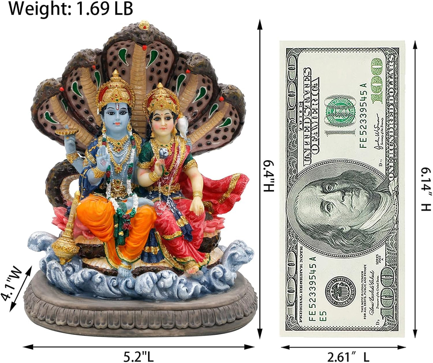 alikiki Hindu Laxmi Narayan Statue - 6.4”H Indian Idol Lakshmi Narayan Bhagwan Lord Vishnu MATA Murti Item Indian God Home Office Temple Mandir Shrine Altar Pooja Decor India Diwali Puja Gifts