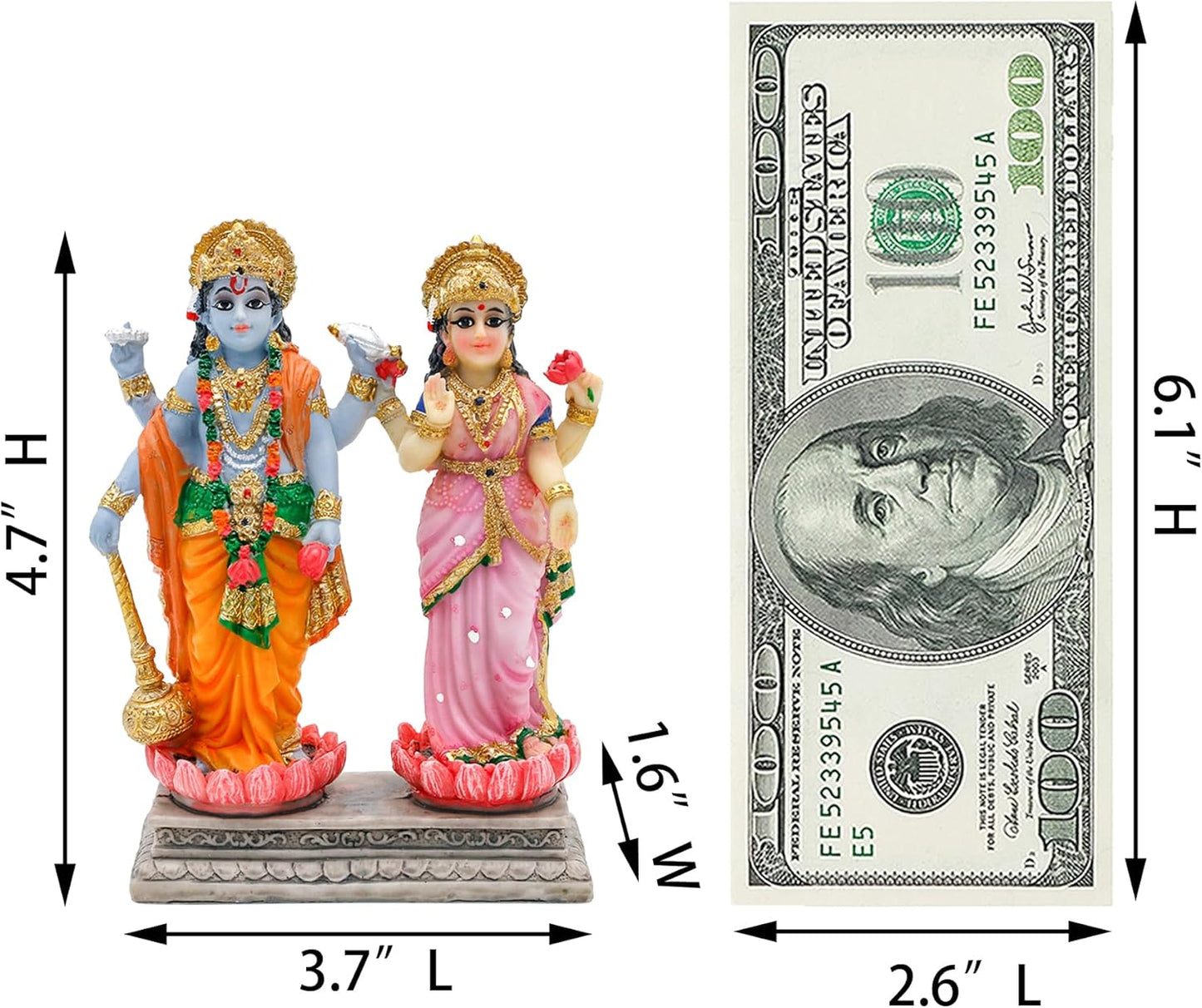 alikiki Vishnu Lakshmi Narayana Statue – 4.7 Inch Lord Vishnu W/Laxmi MATA Indian Diwali Pooja Item Murti Gifts for Indian Couple Friend Family Home Office Mandir Temple Puja Decor