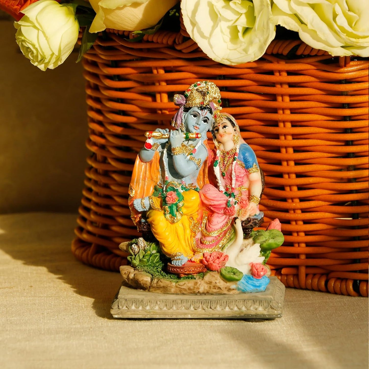 alikiki Hindu Radha Krishna Statue - 3.5”H Indian God Krishna Idol for Car Decor Murti Item Home Office Temple Mandir Shrine Altar Pooja Decor India Wedding Diwali Puja Gifts for Friends Relative
