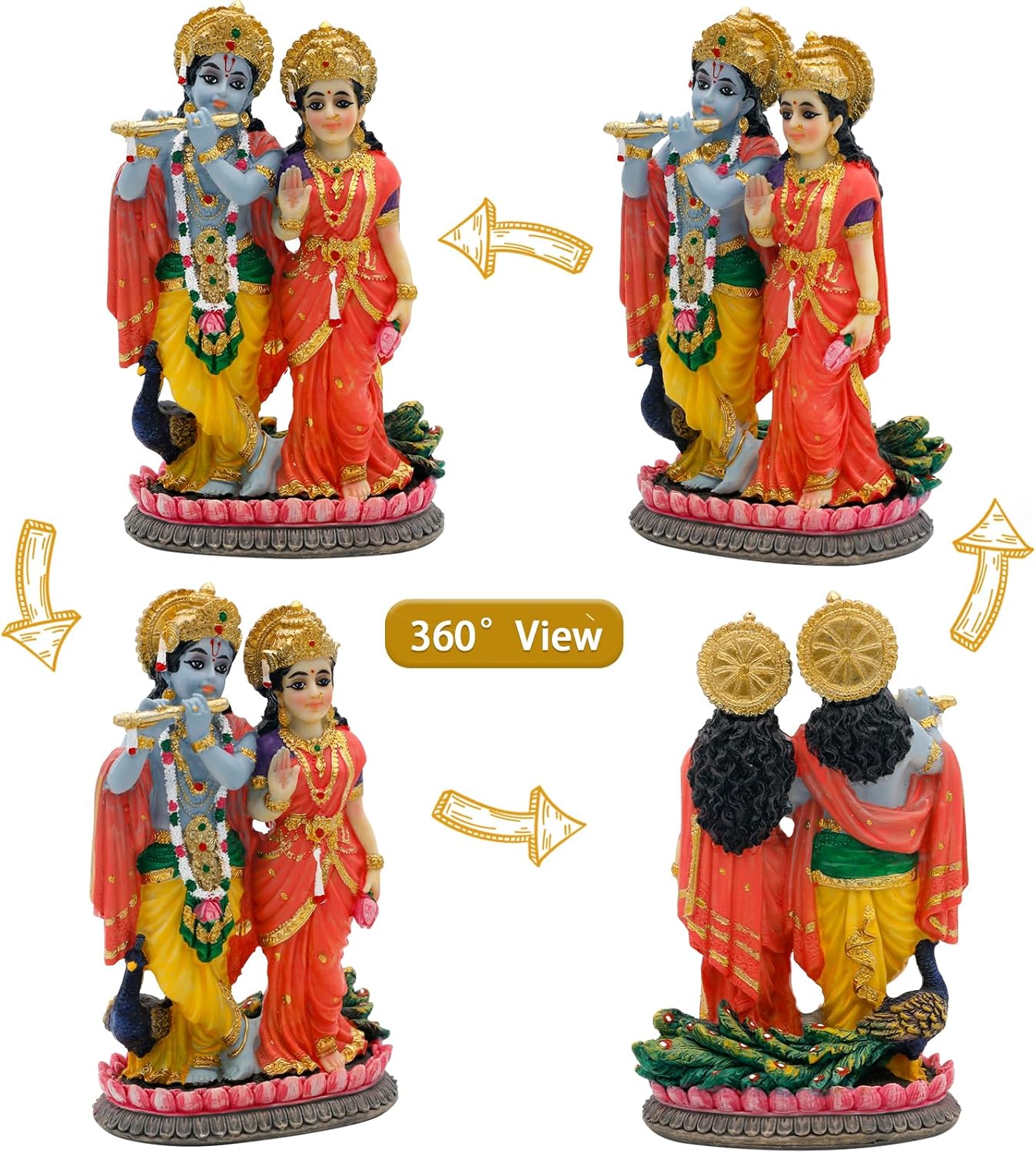 Indian Murti Radha Krishna Statue - 4.9”H Hindu God Radha Krishna on Lotus India Pooja Item Home Office Temple Mandir Shrine Altar Diwali Puja Decor Ideal Wedding Gift for Indian Friend Relative