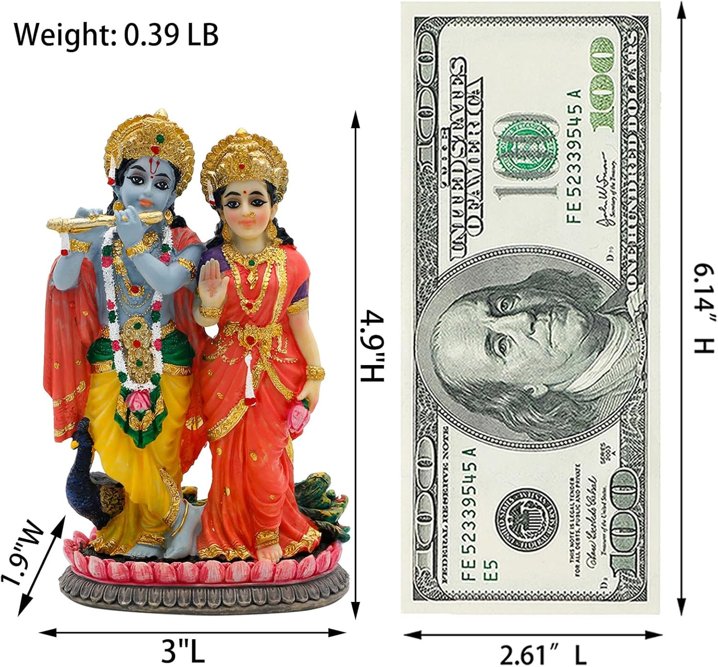 Indian Murti Radha Krishna Statue - 4.9”H Hindu God Radha Krishna on Lotus India Pooja Item Home Office Temple Mandir Shrine Altar Diwali Puja Decor Ideal Wedding Gift for Indian Friend Relative