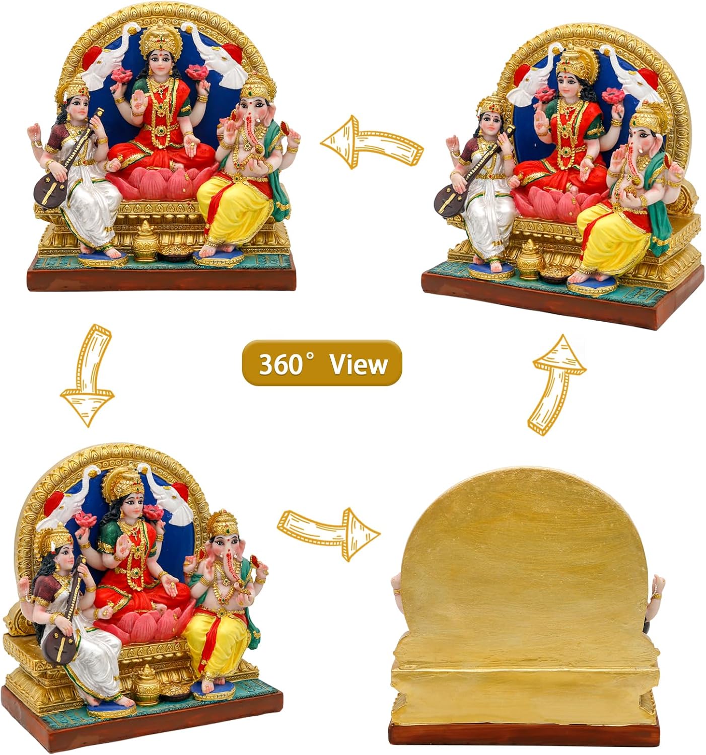 alikiki Lakshmi Ganesha Saraswati Statue 6.3”H Indian Laxmi Ganesh Idol Figure Murti Item Hindu Home Office Temple Mandir Shrine Altar Pooja Decor India Diwali Puja Gifts for Friends