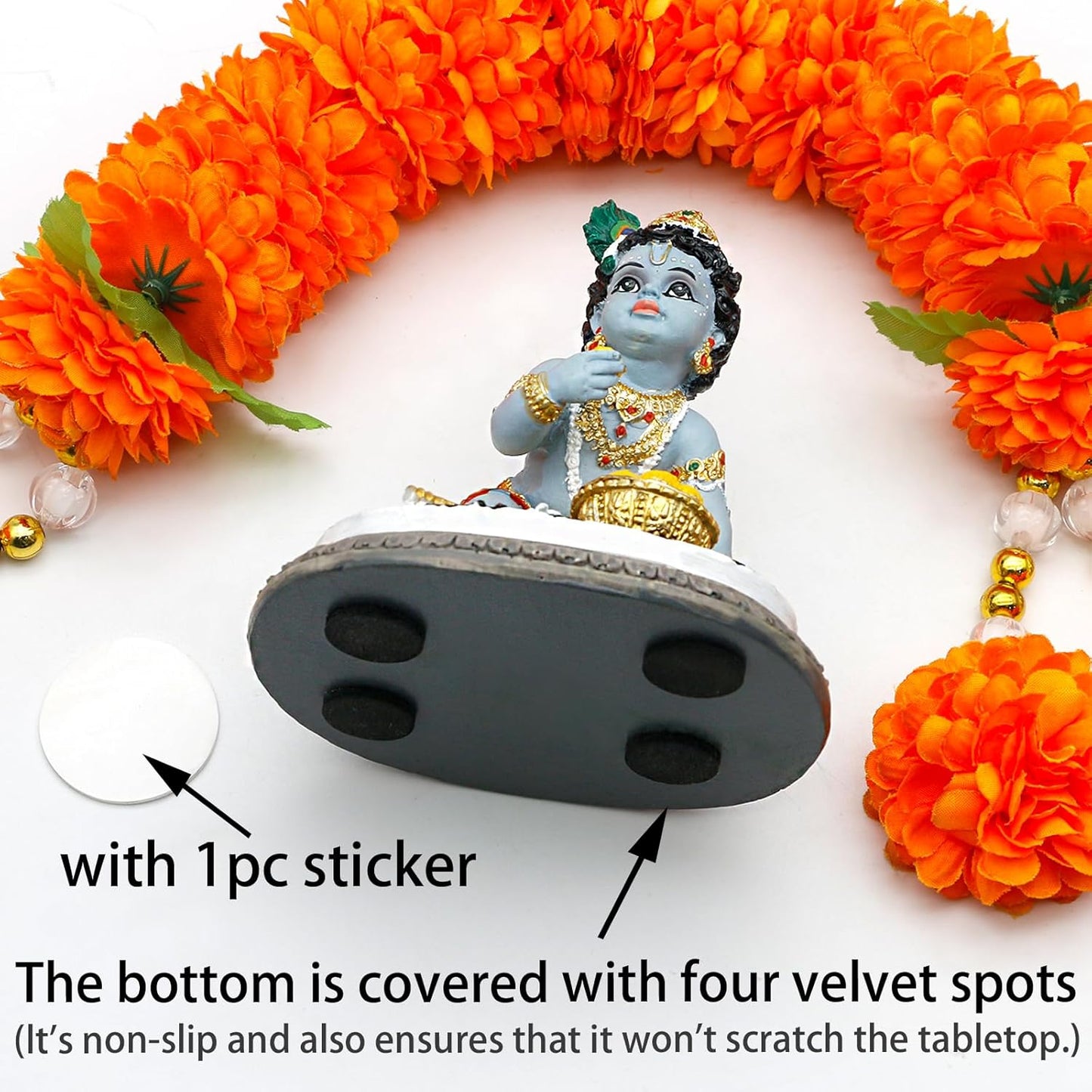 alikiki Baby Krishna Car Decor - 3.5”H Hindu God Lord Krishna Idol Statue Laddu Gopal India Murti Item Home Temple Mandir Shrine Altar Pooja Diwali Puja Gifts for Indian Friend Family Father Mother