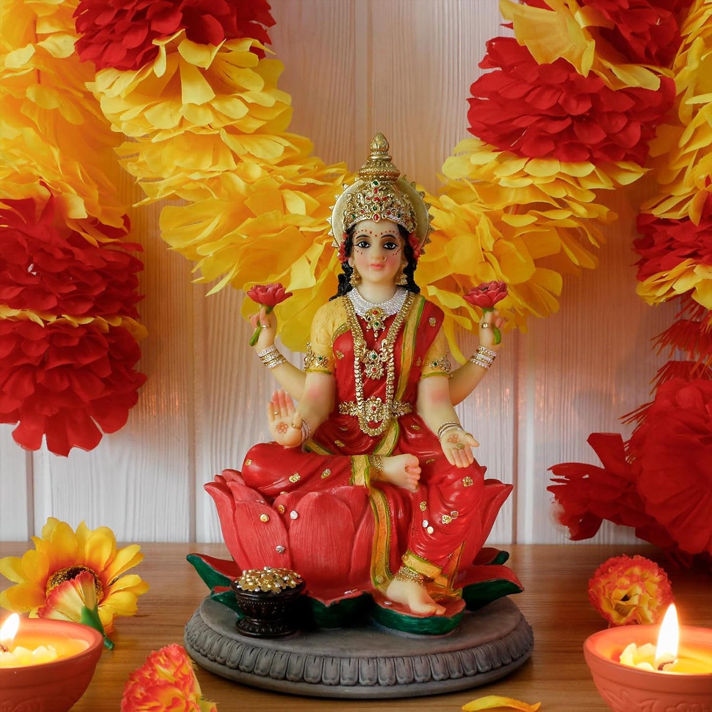 Indian Gift Goddess Laxmi Statue - 8.9”H Hindu Idol Lakshmi Sculpture Diwali Gift for Indian Pooja Item Decoration Indian Home Office Mandir Temple Altar Puja Housewarming Wedding