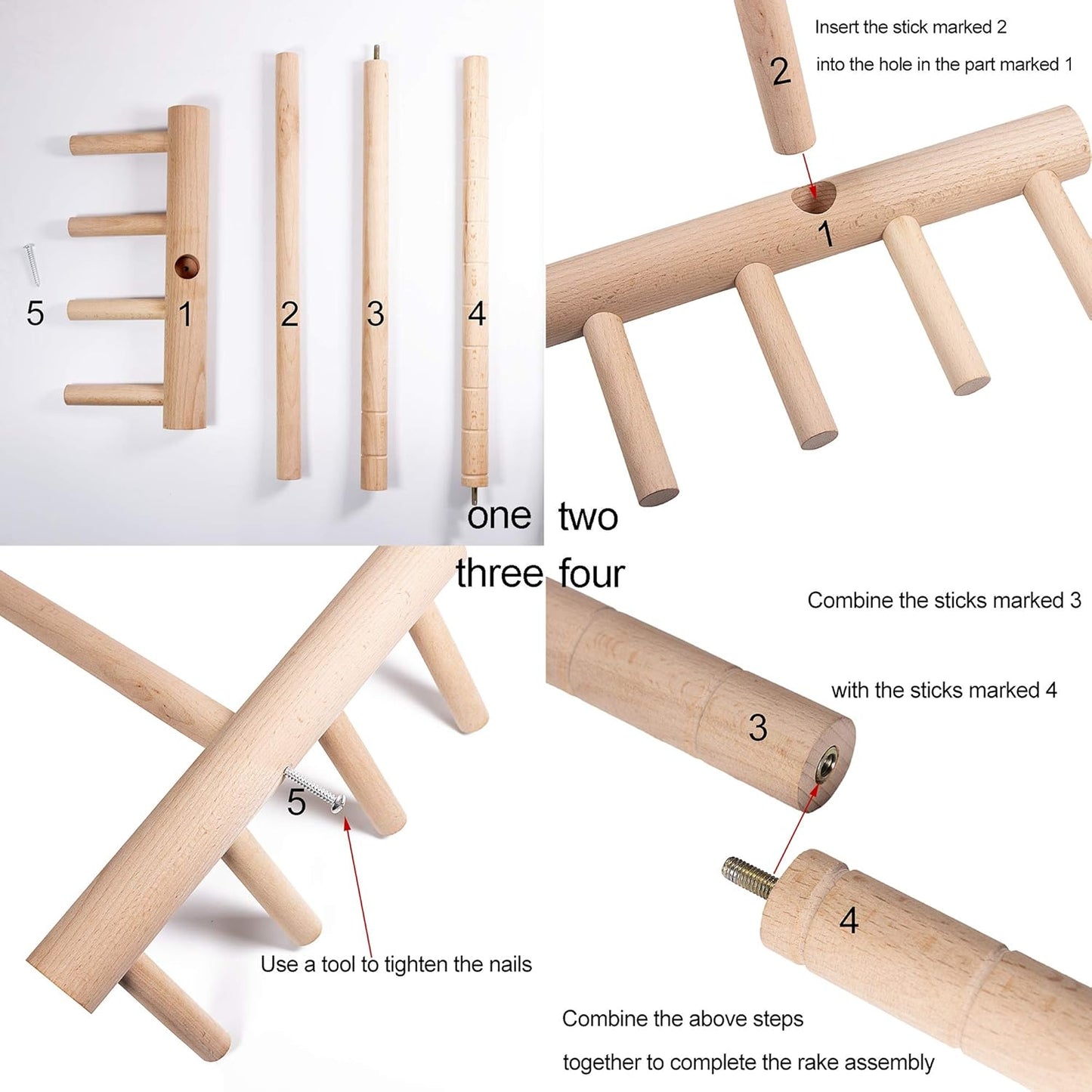 Outdoor Zen Garden Rake Large - Japanese Garden Rake Full Size Zen Garden Rake Tool - 48" Long 4 Tines Solid Beech Wooden Zen Rake for Full Size Rock Sand Garden Zen Garden Kit Accessories