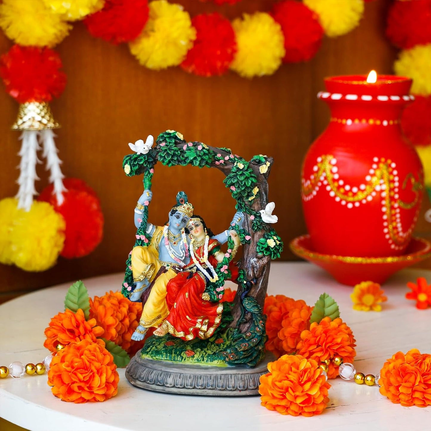 alikiki Radha Krishna Idol Statue - Hindu God Statue India Murti Item Home Office Temple Mandir Shrine Altar Pooja Decor Wedding Diwali Puja Gifts for Indian Friends Relative