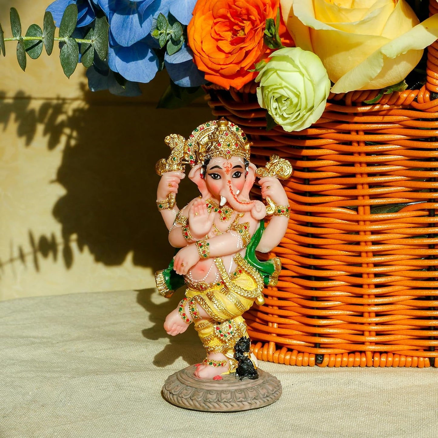 Indian God Ganesha Idol Statue - 5”H Hindu Dancing Ganesh Murti India Ganapati Pooja Item Home Office Temple Mandir Shrine Altar Diwali Puja Spiritual Decor Ideal Gifts for Indian Friend Relative