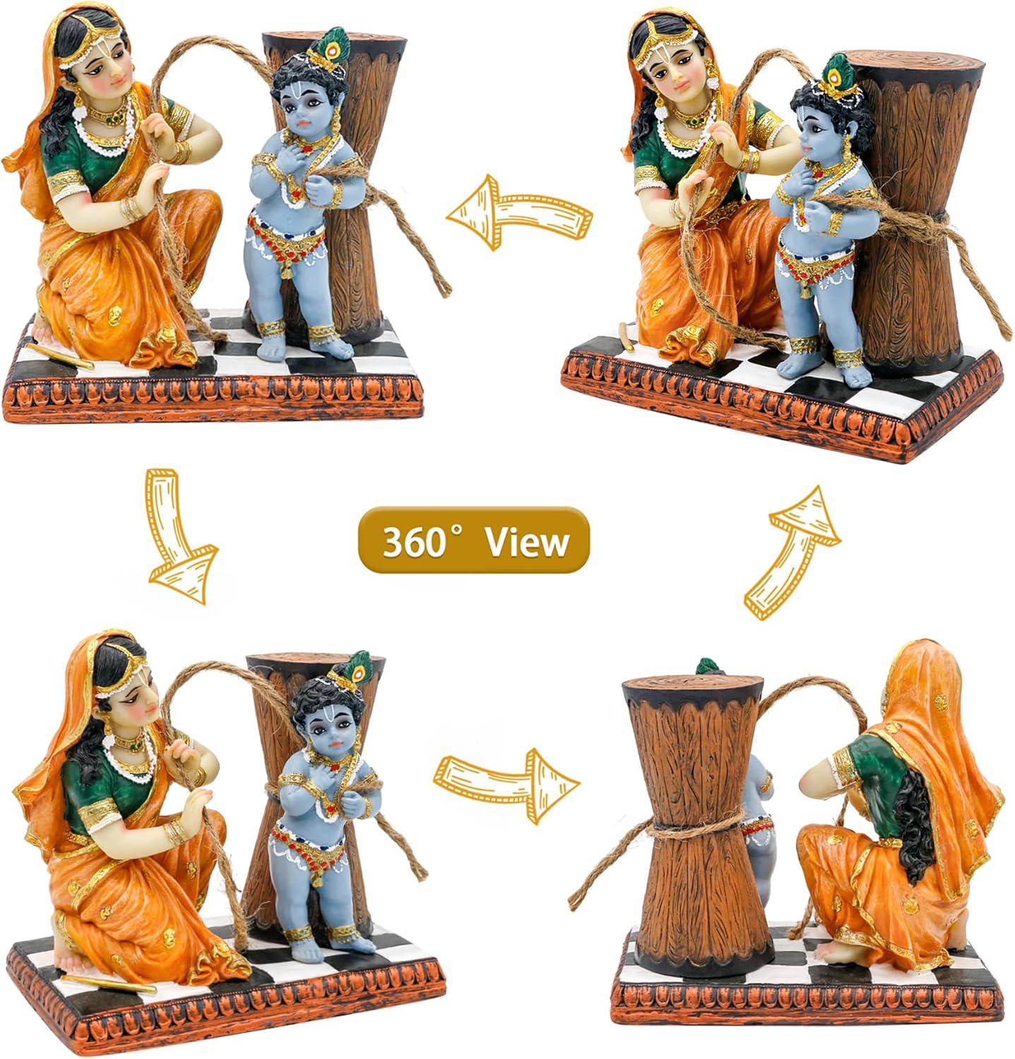 Maa Yashoda Binding Krishna Murti - Divine 5.1" Hindu God Lord Krishna Statue Hand Painted Polystone Sculpture Indian Diwali Gifts Pooja Item Office Home Temple Mandir Puja Decor