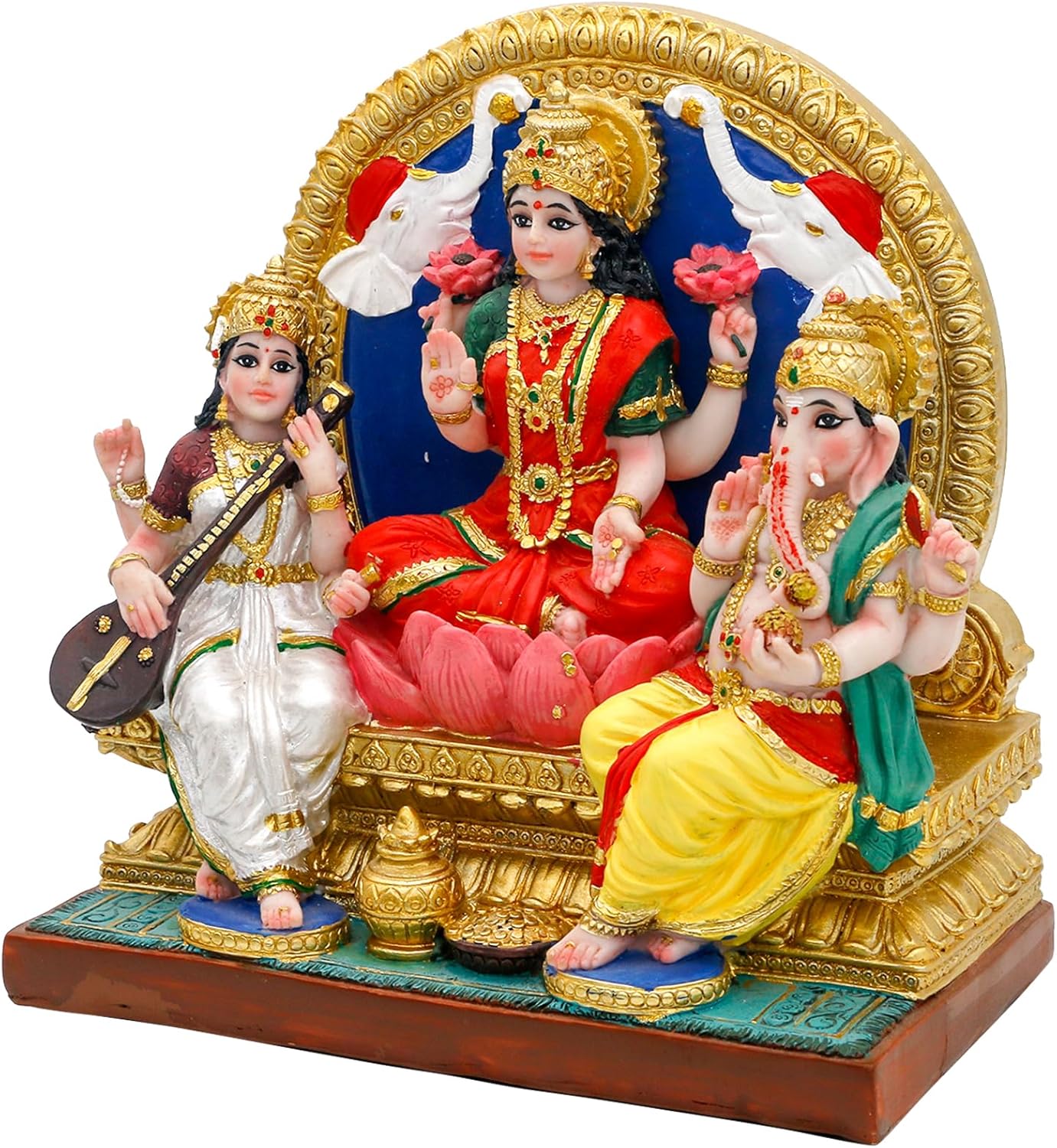 alikiki Lakshmi Ganesha Saraswati Statue 6.3”H Indian Laxmi Ganesh Idol Figure Murti Item Hindu Home Office Temple Mandir Shrine Altar Pooja Decor India Diwali Puja Gifts for Friends