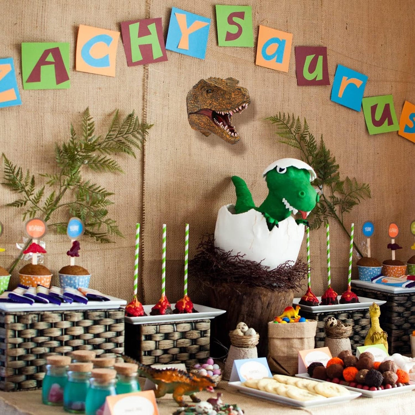 Dinosaur Head Wall Mount - Dinosaur World Small T-Rex Head Wall Hanging Boys Kids Birthday Party Gaming Room Taxidermy Dinosaur Themed Wall Sculpture Indoor Outdoor Animal Heads Wall Art Decor