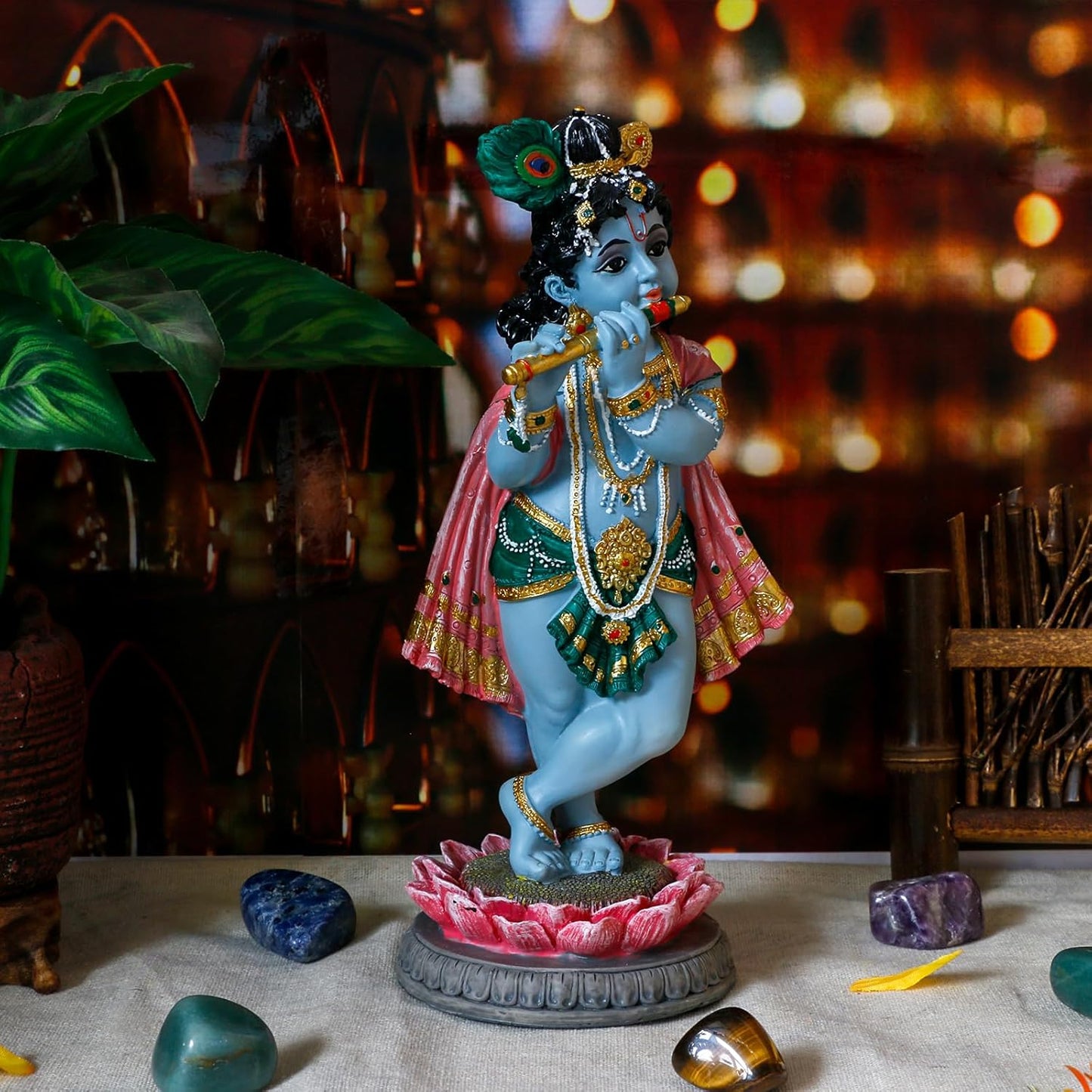 alikiki Hindu God Lord Krishna Statue - 8.3”H India Idol Krishna Figurine Puja Item Pooja Gift for Indian Diwali Home Altar Temple Mandir Meditation Room Yoga Studio Spiritual Decors