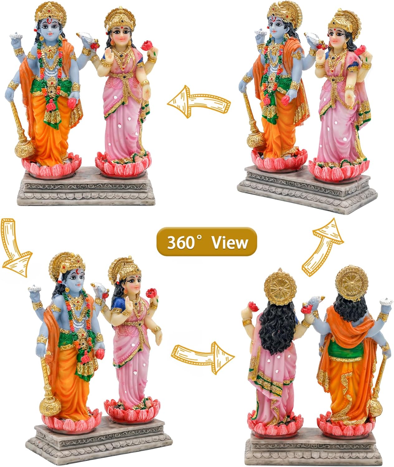 alikiki Vishnu Lakshmi Narayana Statue – 4.7 Inch Lord Vishnu W/Laxmi MATA Indian Diwali Pooja Item Murti Gifts for Indian Couple Friend Family Home Office Mandir Temple Puja Decor